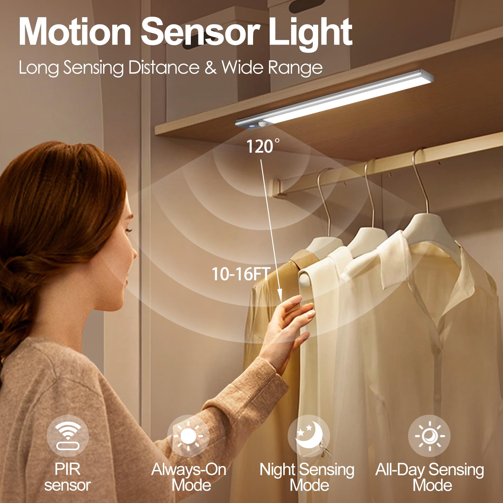 Quntis LED Under Cabinet Lighting, 12" Wireless Motion Sensor Light, Dimmable, Light Gray, Battery Operated, Model LI-HL-0033-SR-SWE, 2