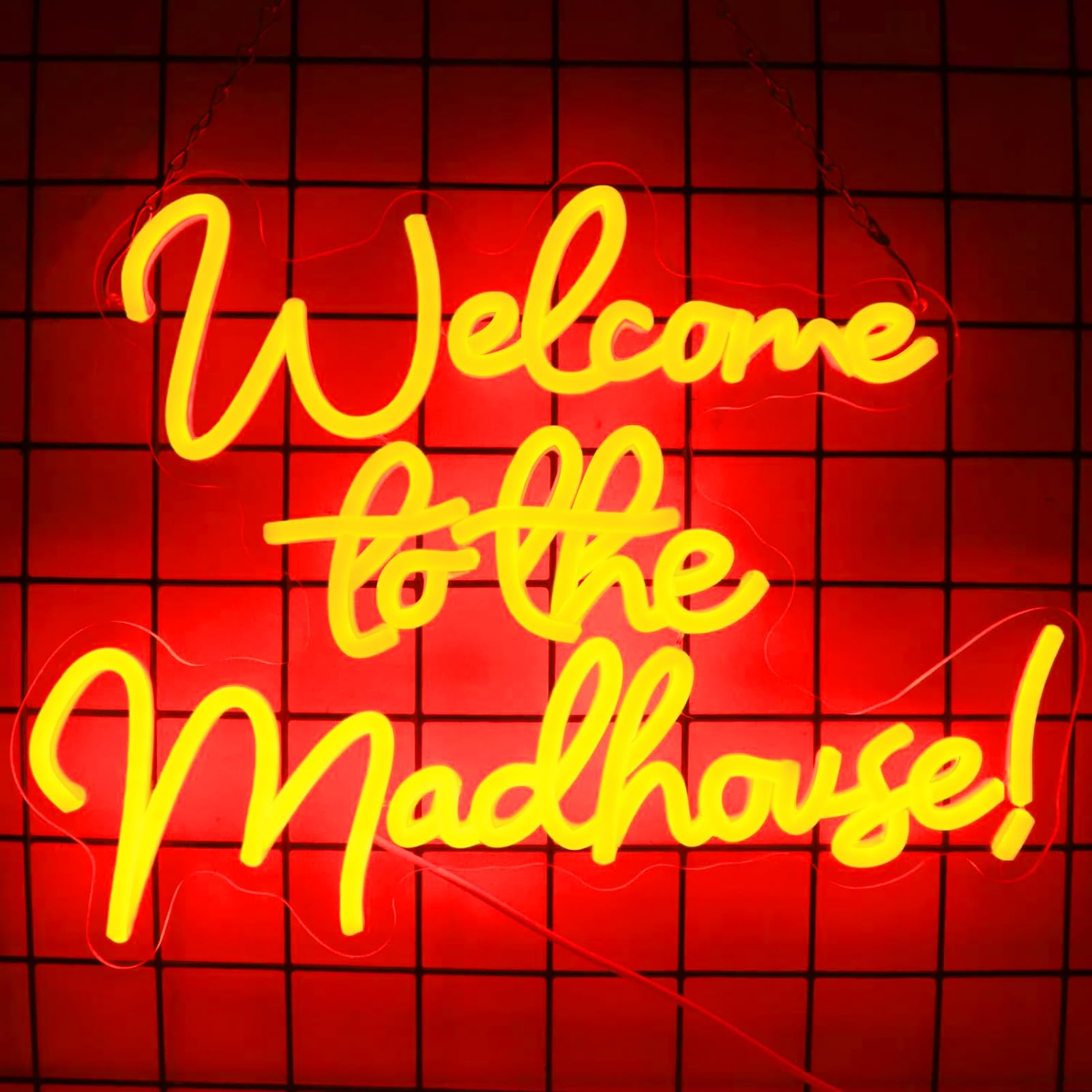 Tiabuy Neon Sign Wall Art Decor, Red LED Lights, 15.7x11.8 inches, Acrylic, Model TB-NS-C-08, Welcome to the Madhouse