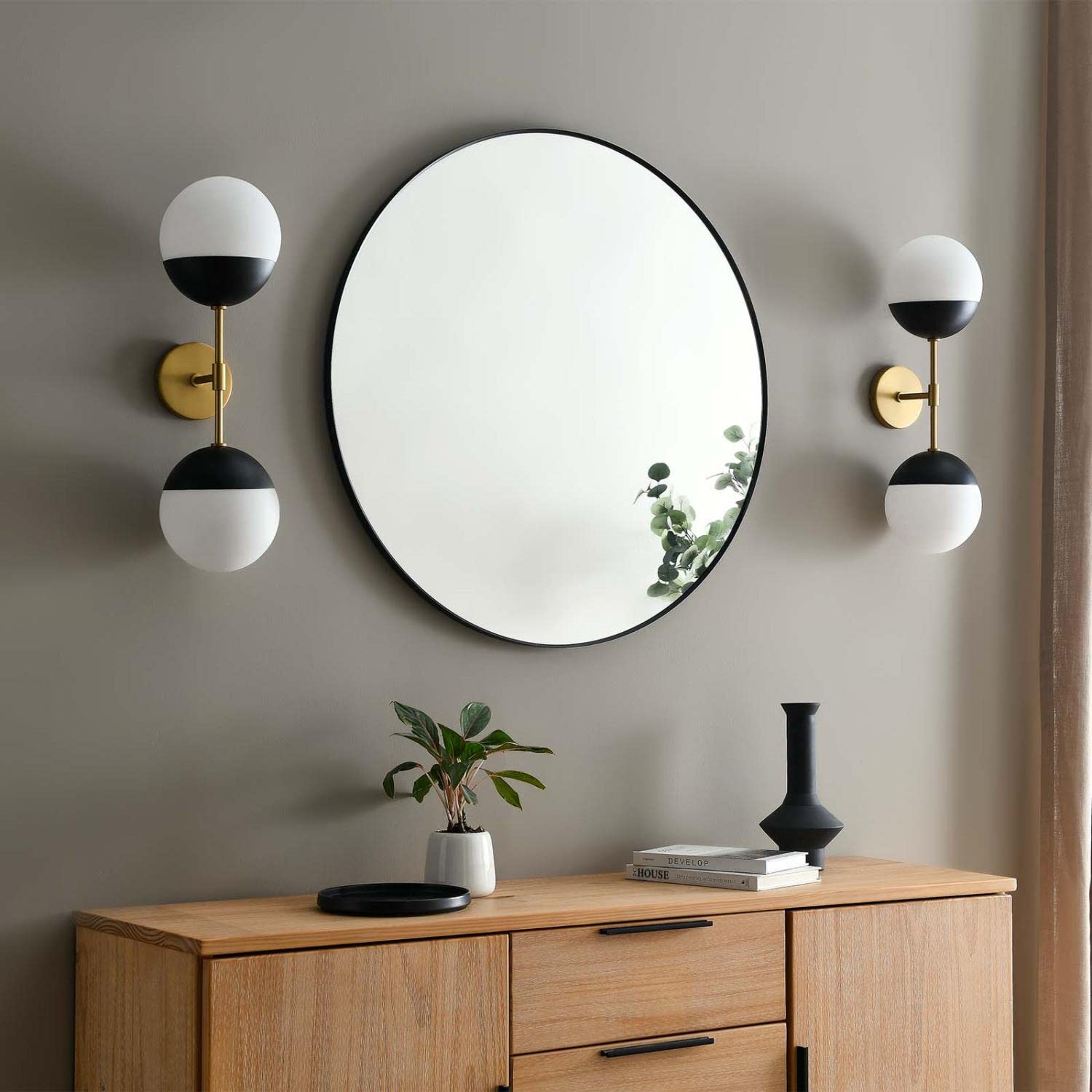 Modway Stellar 2-Light Wall Sconce In Opal Satin Brass Brown, 7 X 8 X 23