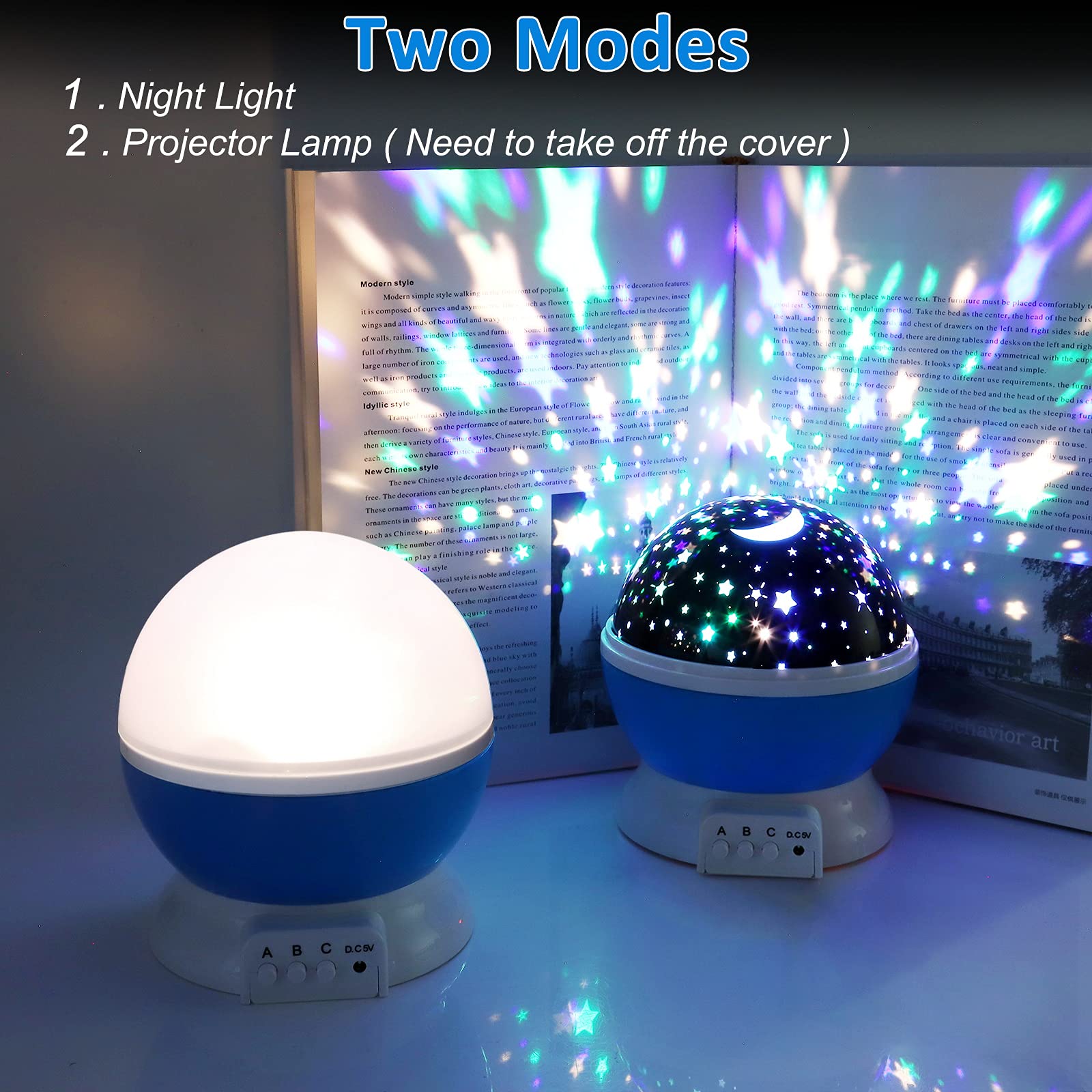 Votozi Star Night Light Projector - 360° Rotation, 4 LED Bulbs, 9 Color Changing, Blue, Model 012-1361