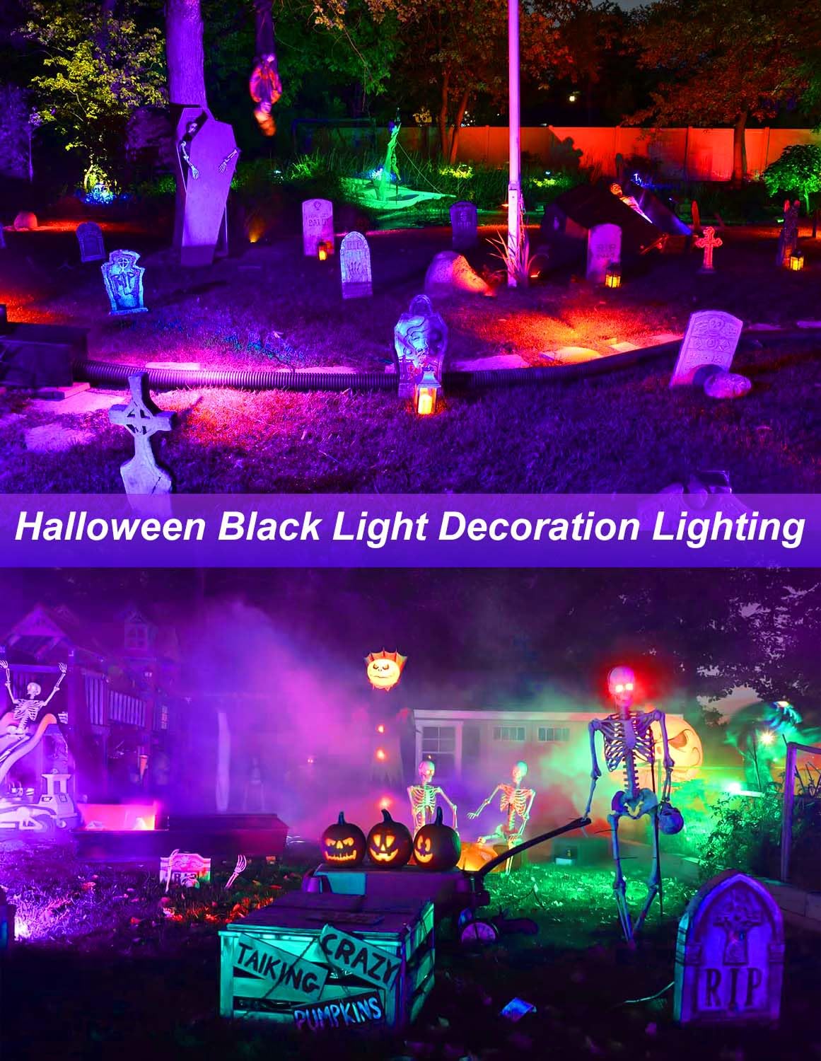 Crepow Halloween Outdoor Black Light Spotlight  Led Black Lights Waterproof Landscape Lighting With Us Plug For Glow Party Body discomfort-reducingt Fluorescent Poster Stage Yard Garden Decoration(2 Pack)