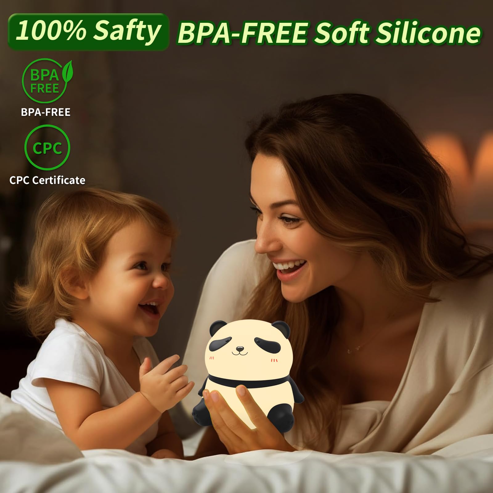 Coutundy Panda Night Light, LED Dimmable Toddler Lamp, Silicone, Model TW-L72, Cute Design for Kids Room, Color Panda 02