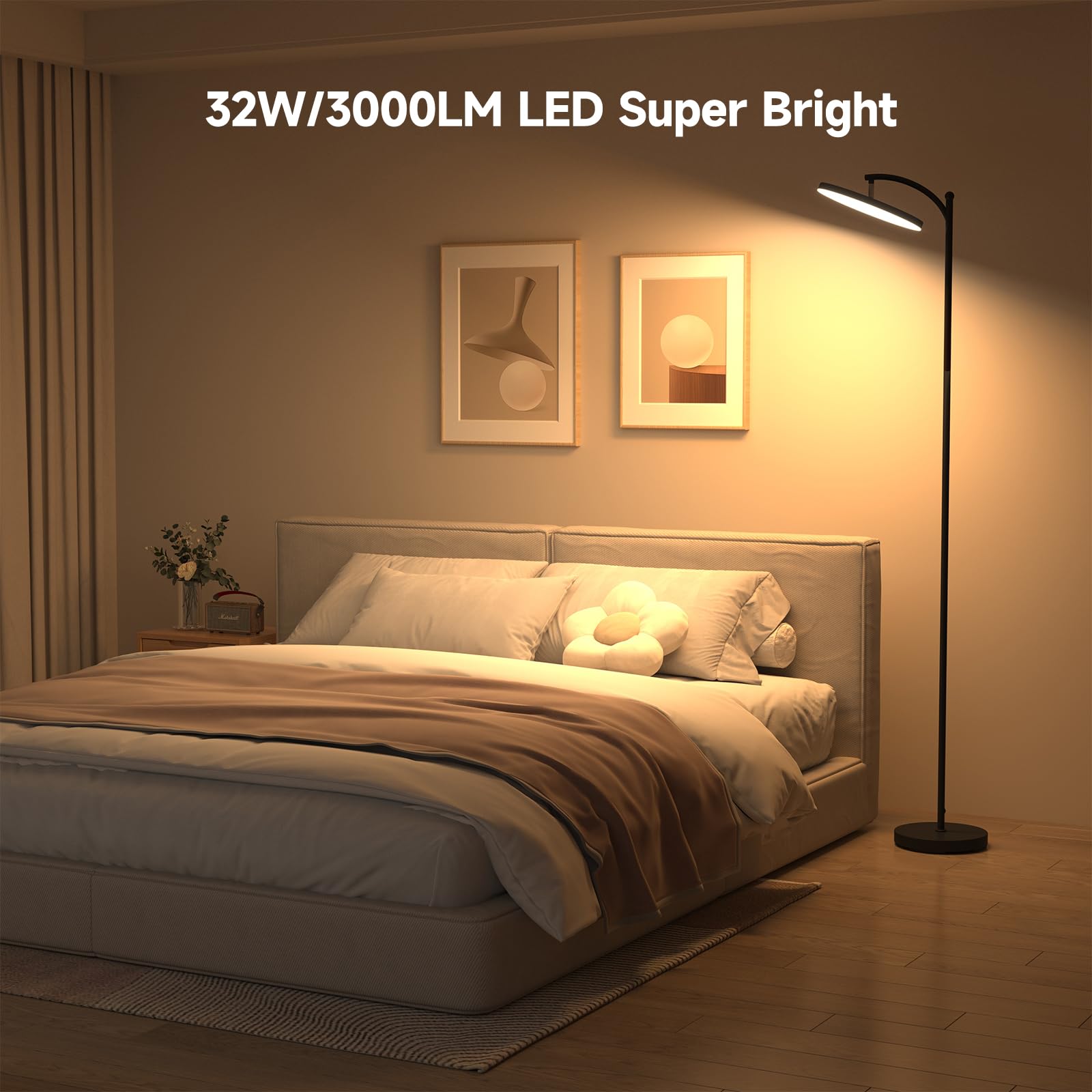 Aisutha Led Floor Lamp, 32W/3000Lm Super Bright Arc Floor Lamp, 3000K-6000K Stepless Dimming, 70.8 Inch Standing Tall Lamp With