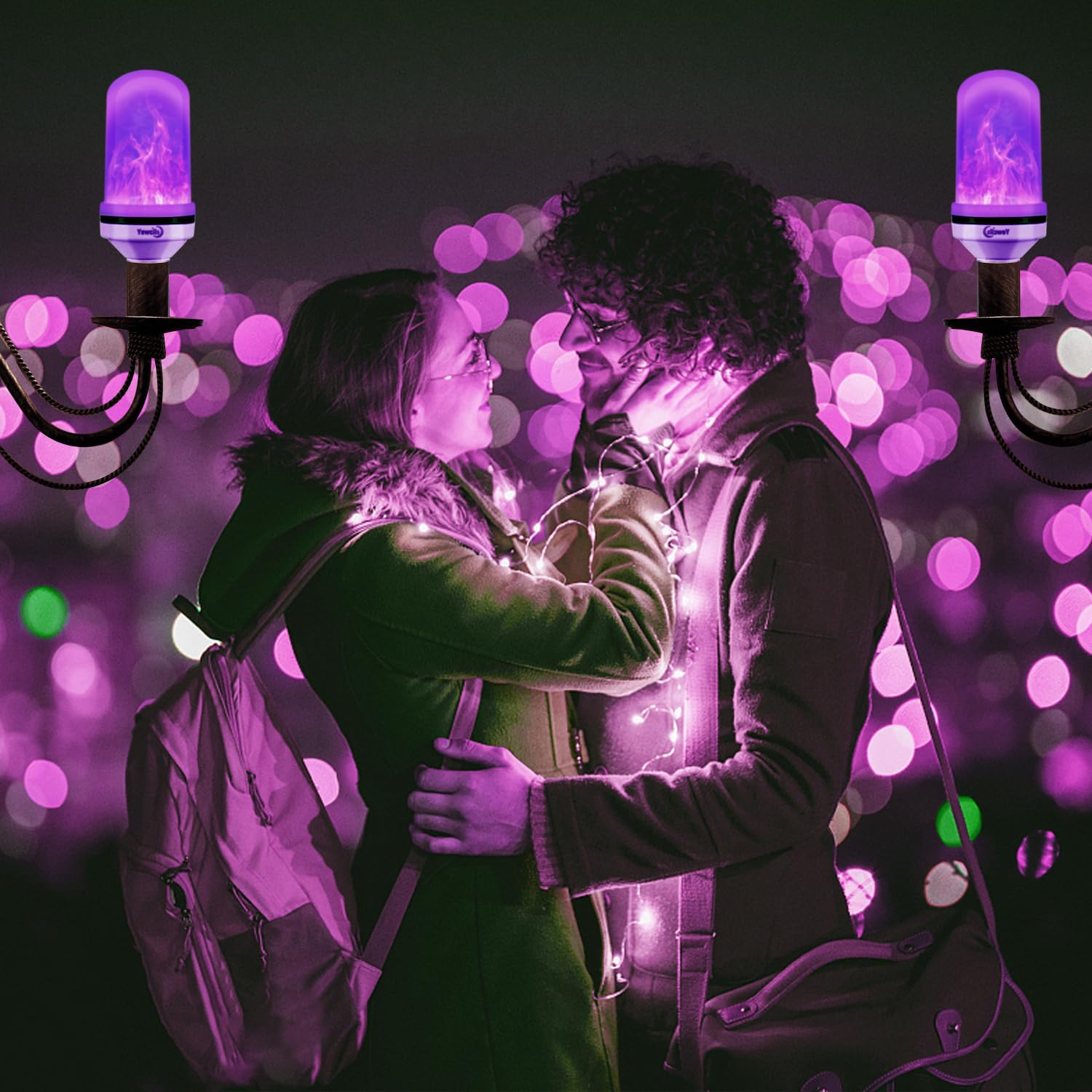 Yewclls LED Flame Effect Light Bulb - E26 Base, 4 Modes, Gravity Sensor, Purple, 2 Pack (Model LD0112)