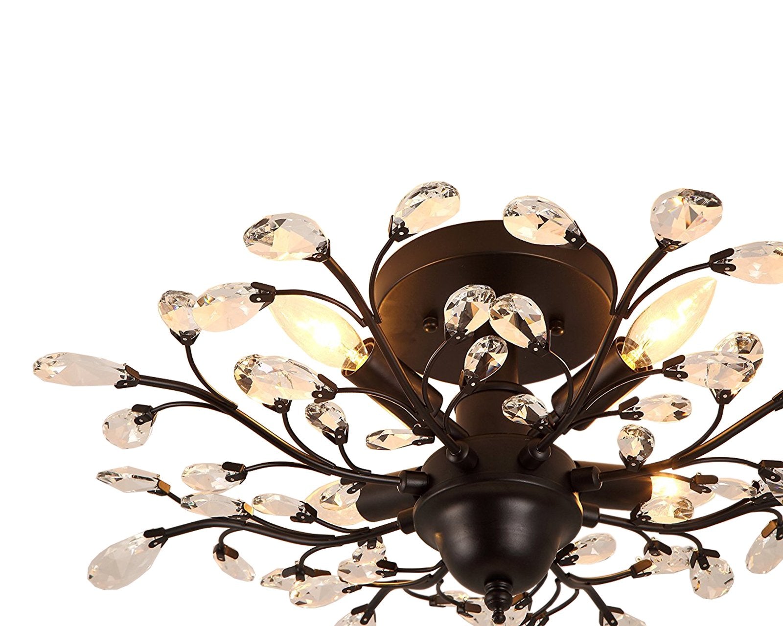 SEOL Vintage Crystal Branch Chandelier Flush Mount Light Fixture, 4 Lights, 160W, 24.5in Diameter, Black, Small Size, Model SLP1801PAPA