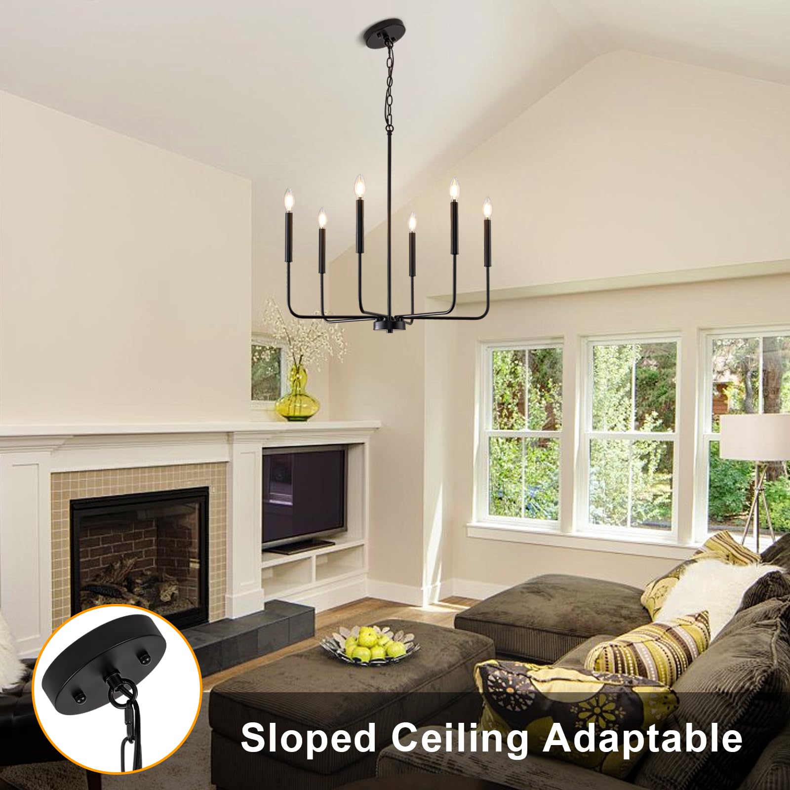 Zuyurt Black Chandelier, Modern Farmhouse Dining Room Light Fixture 6-Light Chandelier With Chain, Metal Hanging Lighting Fixtures Candle Dining Lights For Kitchen, Living Room, Bedroom, Foyer