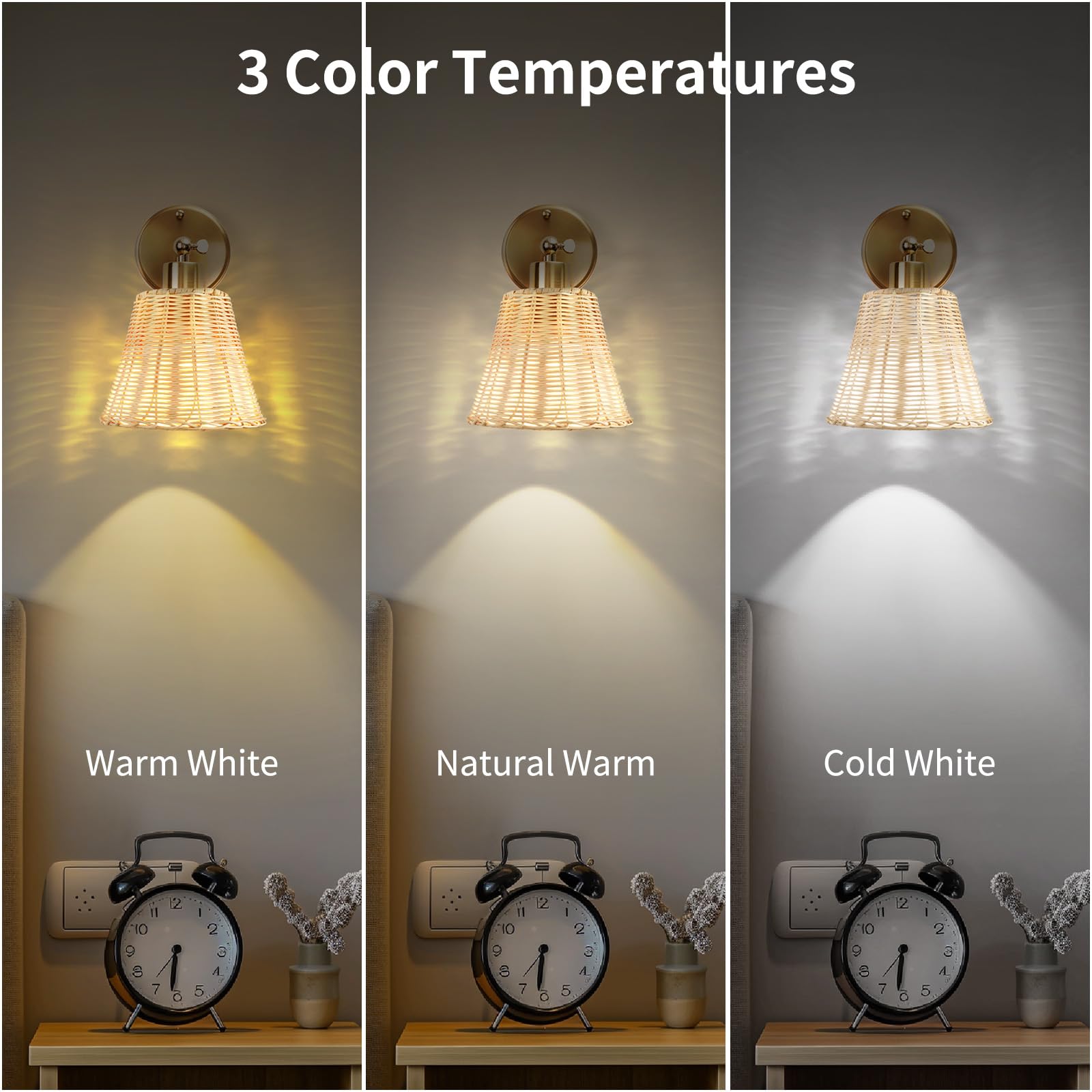 Frideko Rattan Rechargeable Battery Operated Wall Sconces Set Of Two With Remote, 3 Colors Dimmable Wireless Wall Light, 5200Mah