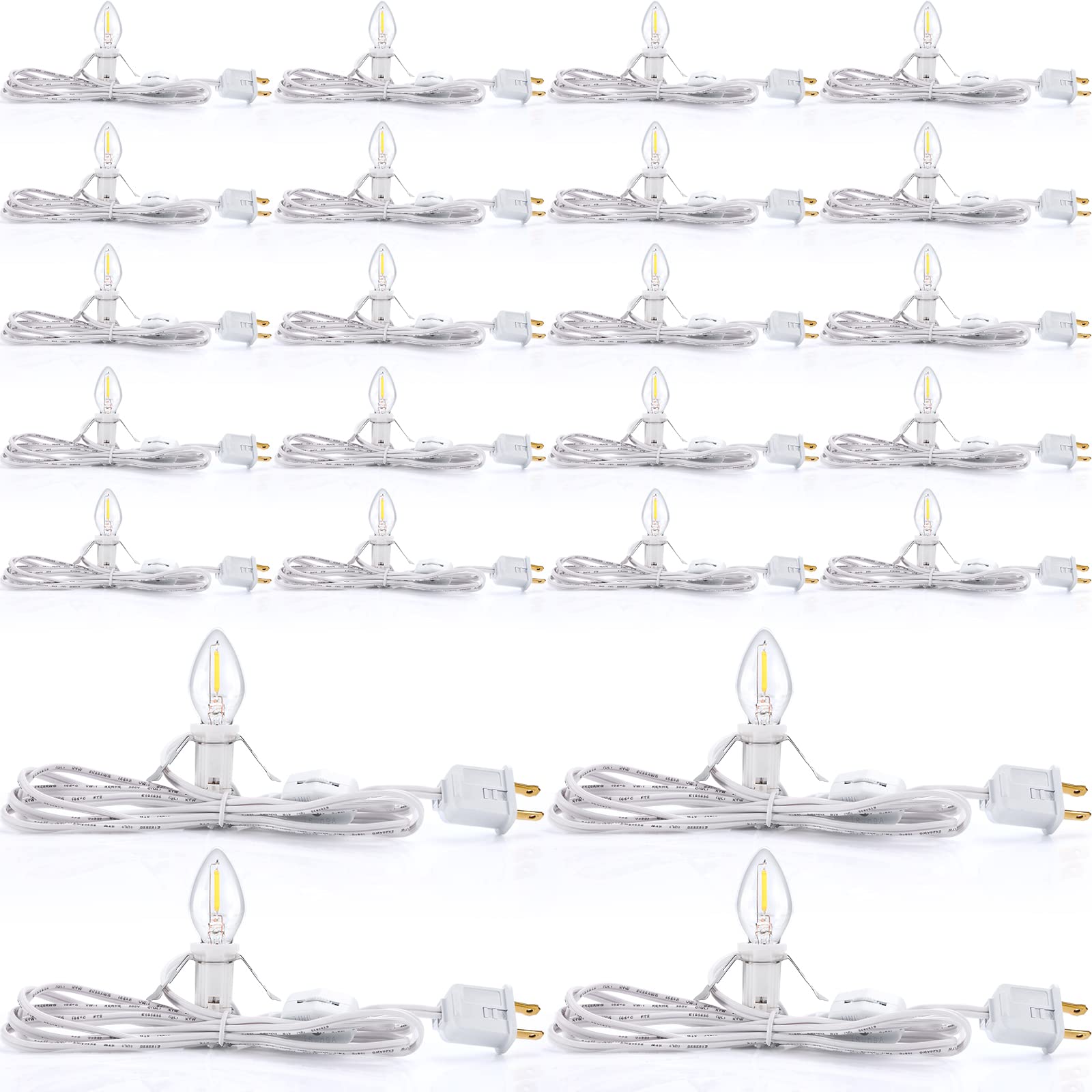 24 Packs Accessory Cord With Led Light Bulb, 6 Ft Warm Light Accessory Cord Kit (White)