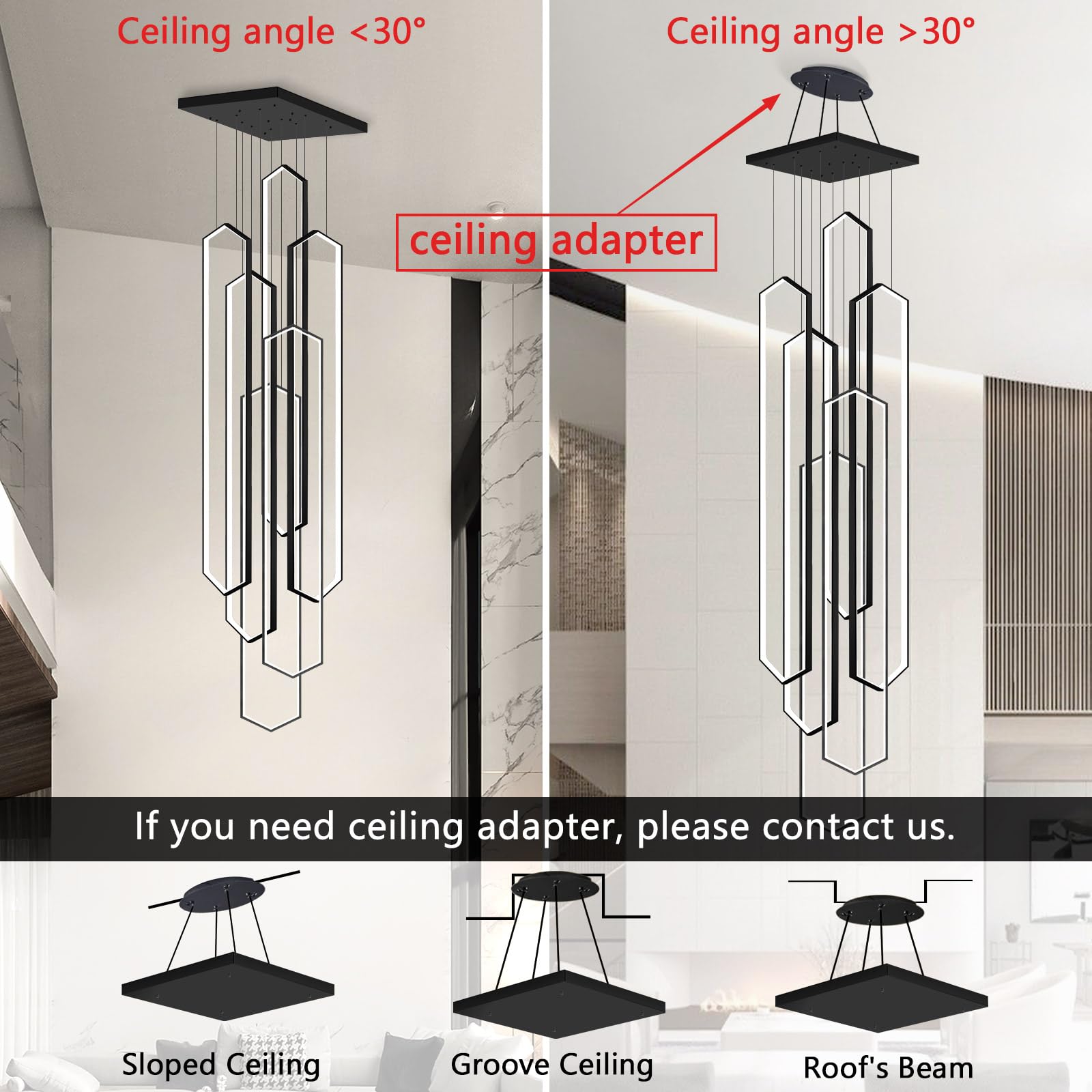 Dolria 6 Rings Black Modern Large Chandelier Dimmable Led High Ceiling Chandelier For Living Room Foyer Hanging Modern Ceiling L