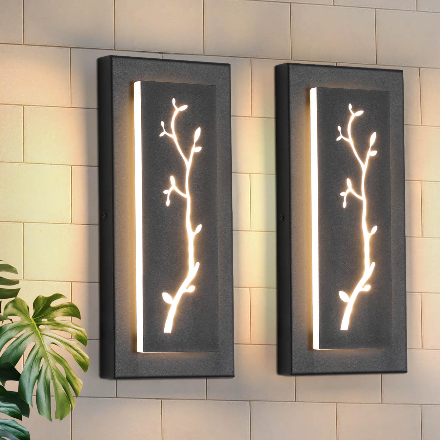 tewei 2 Pack Modern LED Sconce Wall Lighting Outdoor Wall Lights, Black Indoor Square Wall Sconces Front Door Entrance Light Fix