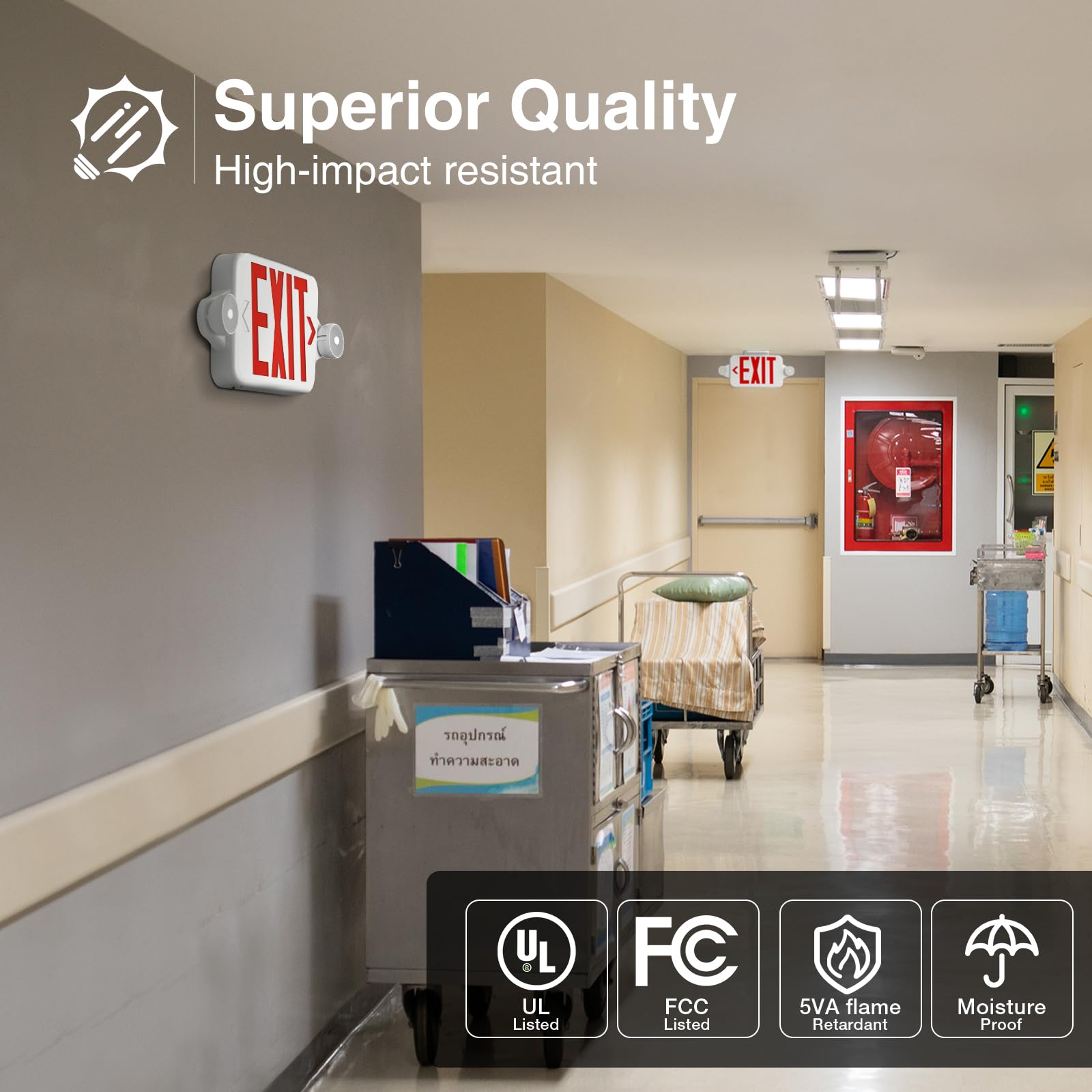 Freelicht 4 Pack Red Exit Sign With Emergency Lights, Two Led Adjustable Head Emergency Light With Battery, Hard Wired, Exit Sign For Business