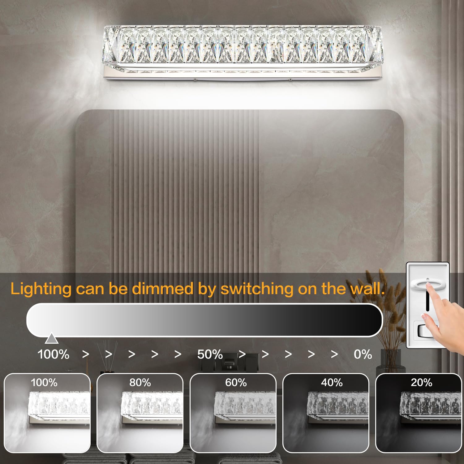 Zuzito Crystal Vanity Lights For Bathroom 18W Led Bathroom Light Bar Modern Chrome Lighting Fixtures Over Mirror For Bath 22.8 I