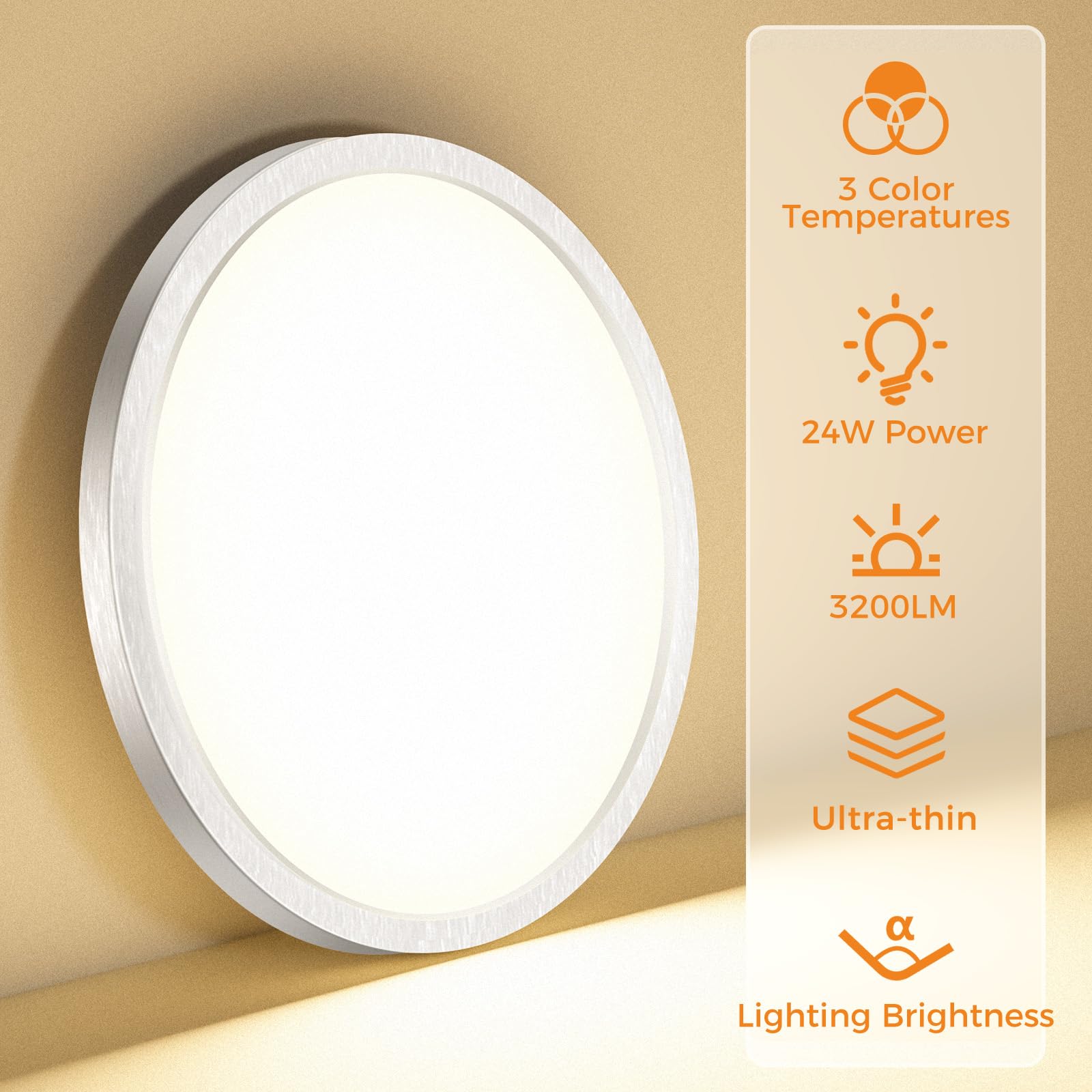 slochi LED Flush Mount Ceiling Light Fixture, 24W 3200Lm, 12 Inch, Brushed Nickel