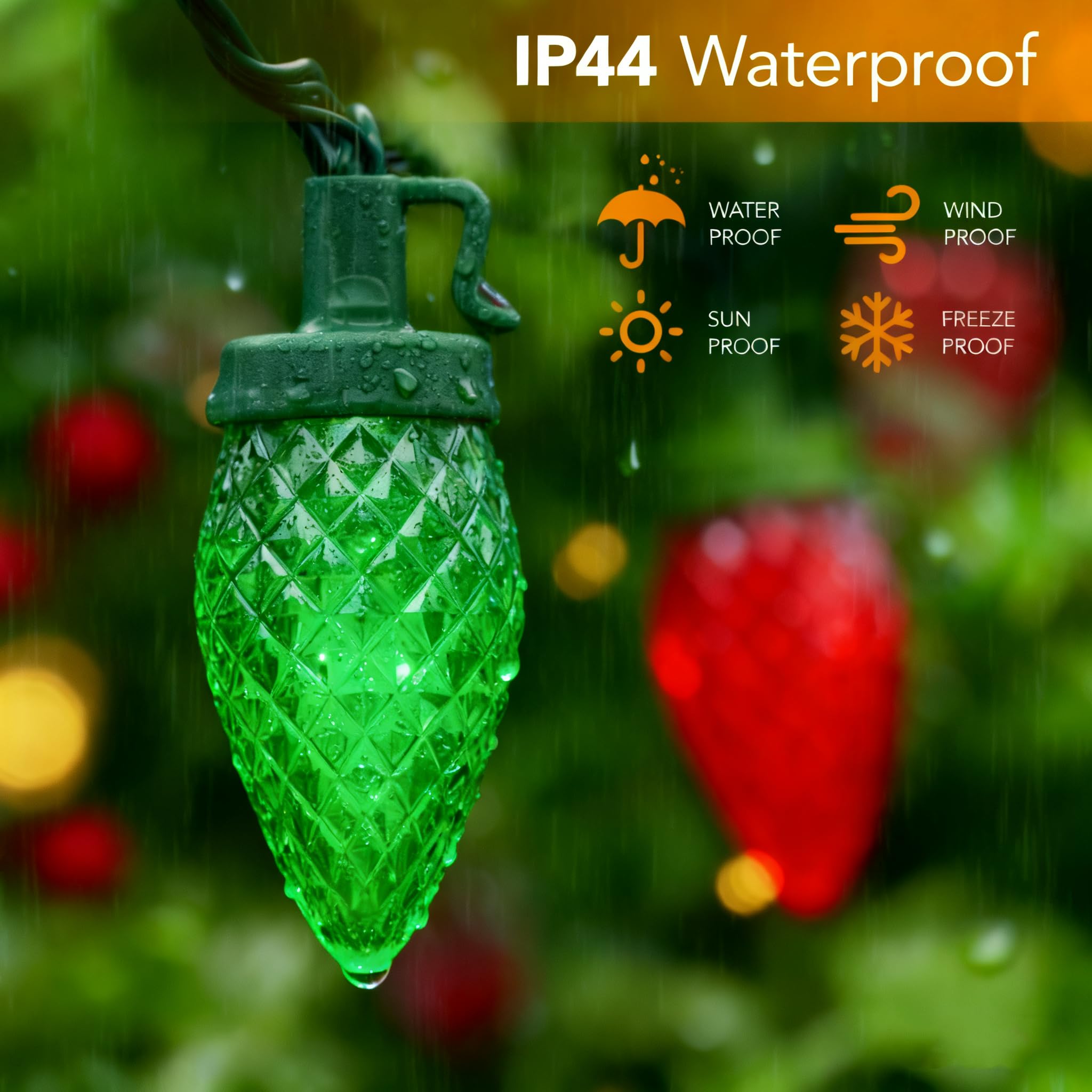 Ucutely C9 Led Christmas Lights Outdoor 33 Feet 50 Led 8 Lighting Modes Waterproof Connectable Christmas String Lights For Outside Roofline Patio Home Xmas Decorations (Red & Green)