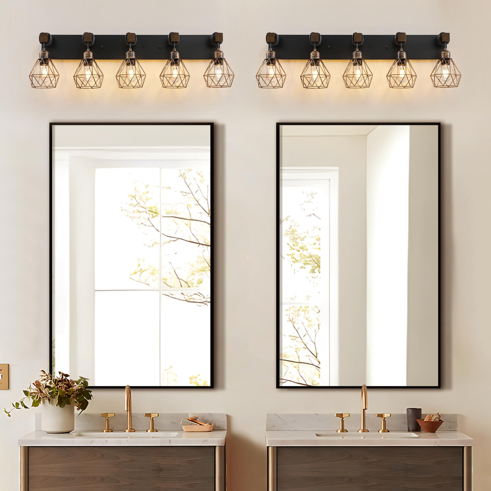 Maesta 5-Light Farmhouse Bathroom Vanity Light, Rustic Black Gold Metal Sconces for Living Room, Bedroom, Hallway