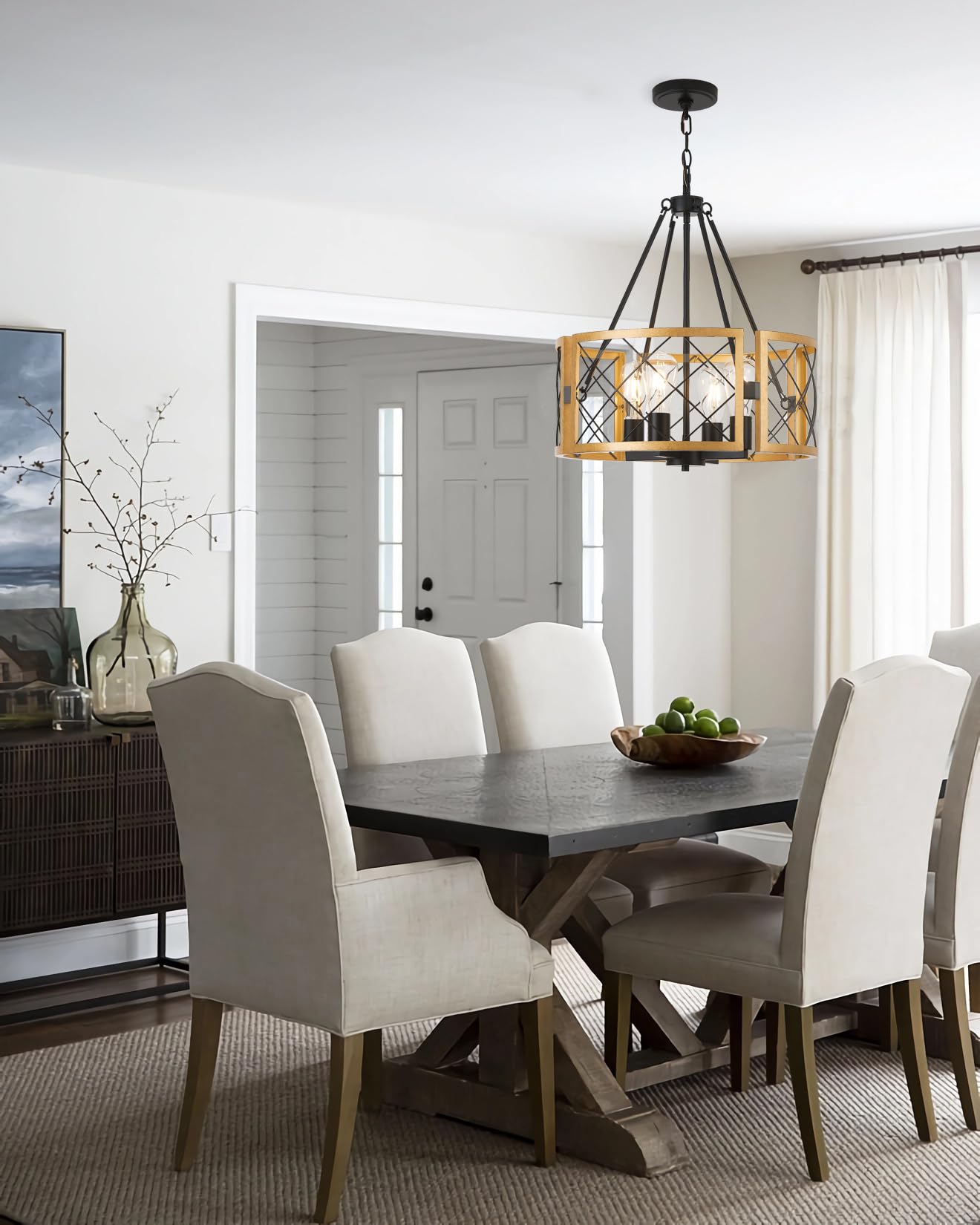 SANTOSTOCK 4-Light Modern Farmhouse Chandelier, Black & Gold Metal Pendant Light for Dining Room, Kitchen Island, Entryway, Model SSP016BG4