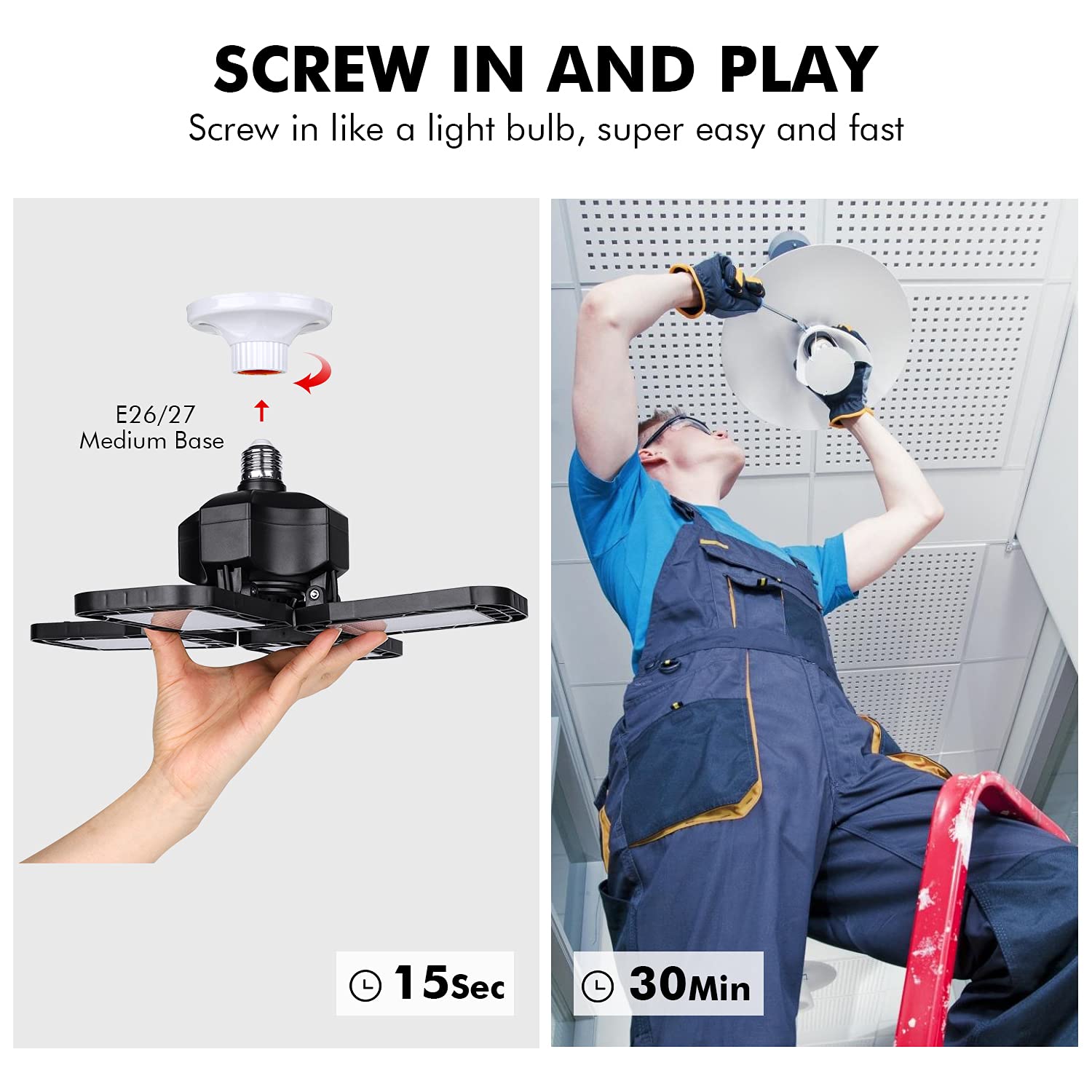 Tudoccy Led Garage Light 4 Pack, 120W Ultra Bright With 4 Adjustable Panels, 12000Lm