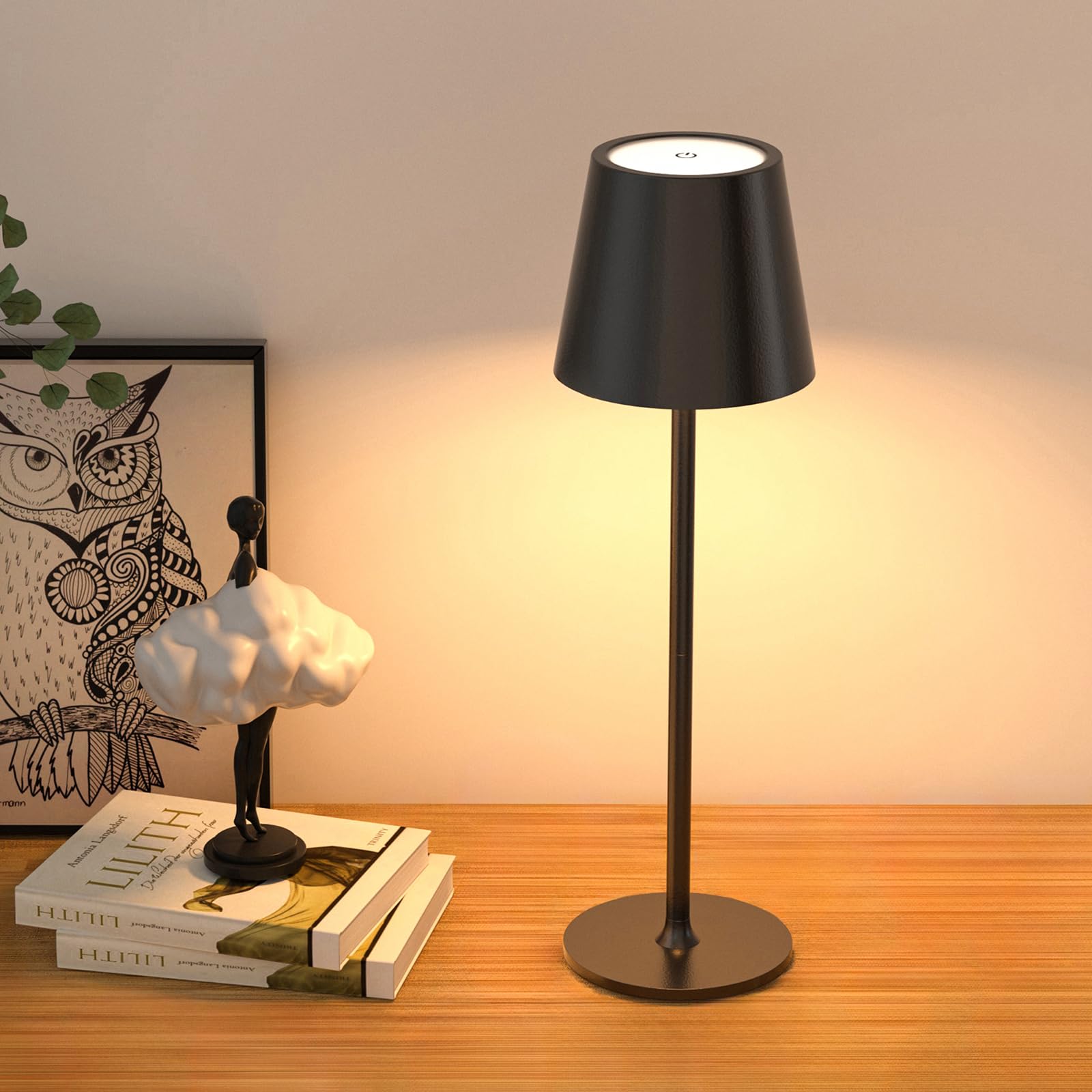 JACKYLED Cordless Table Lamp, Rechargeable, 3 Adjustable Heights, 5000mAh Battery, Waterproof, 1 Pack, Black, Model JKTL02-7005404D