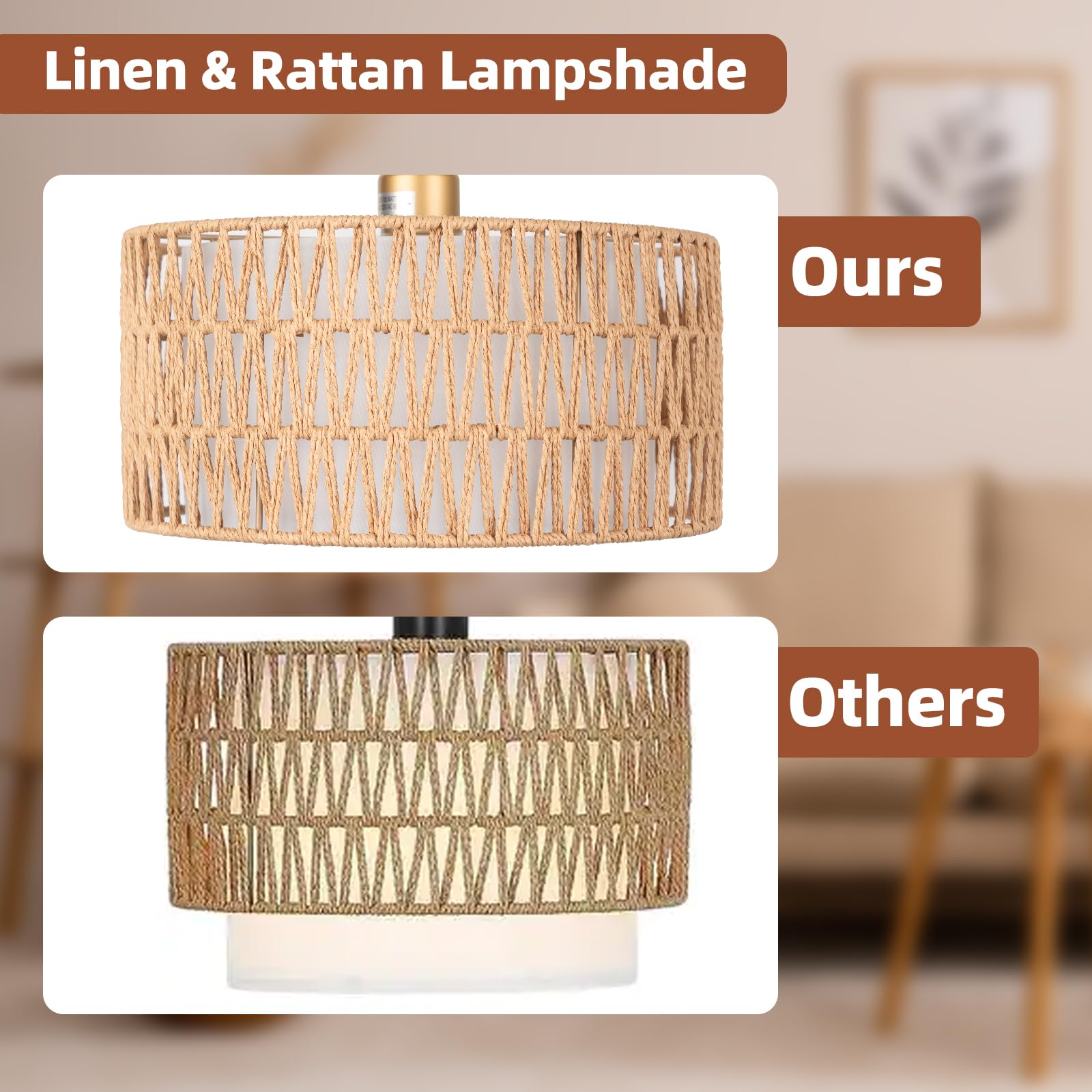 Brilvibera Gold Boho Floor Lamp - Adjustable Rattan Arc Lamp with Dimmable Bulb for Living Room, Bedroom, Office