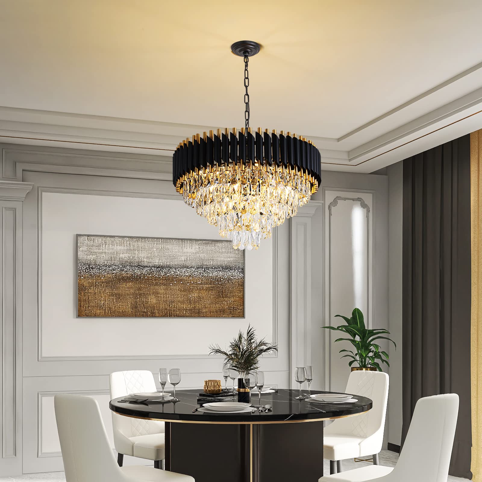 AKDXIRUN Gold Modern 5-Tier K9 Crystal Chandelier - 12 Lights, W24in, Black and Gold, Model XR00161, Ceiling Light for Dining Room, Living Room