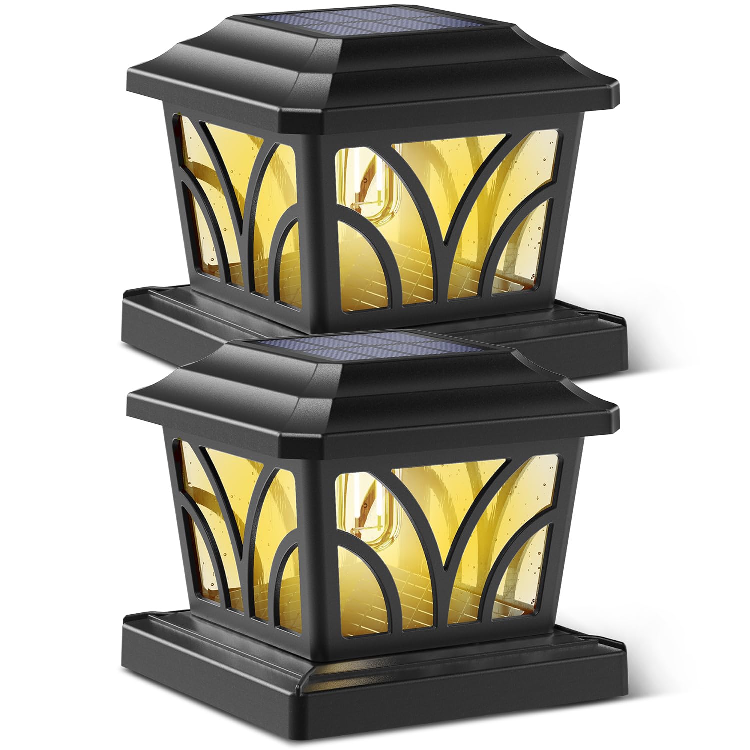 SIEDiNLAR Solar Post Cap Lights, Aluminum Glass, 2 Modes, 2 Pack, Black, Fits 4x4, 5x5, 6x6 Posts, Model