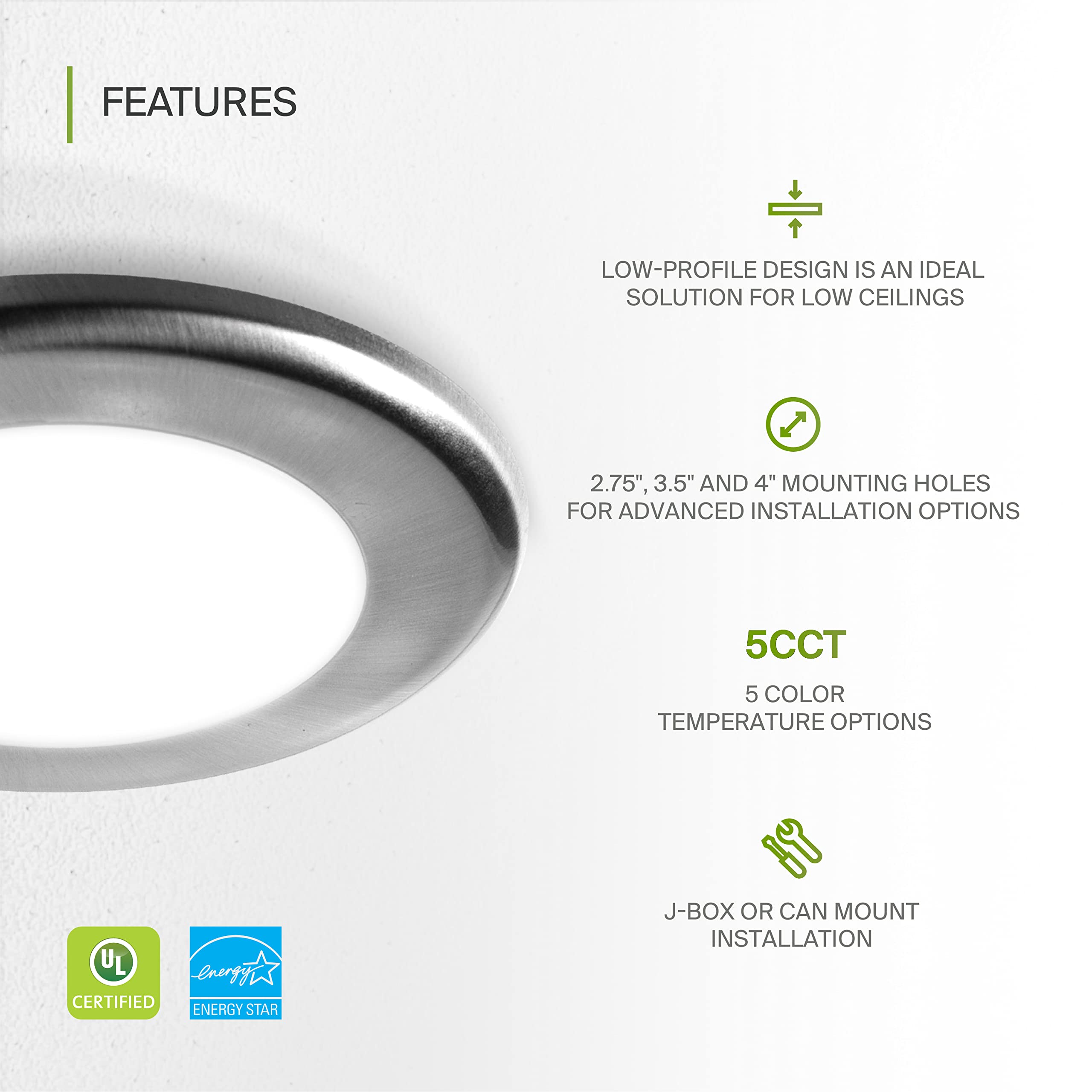 Asd 6 Pack Led Disk Lights 4 Inch, 10W 5Cct 2700K-5000K 685Lm, Dimmable Flush Mount Ceiling Light Fixture, Low Profile Surface M