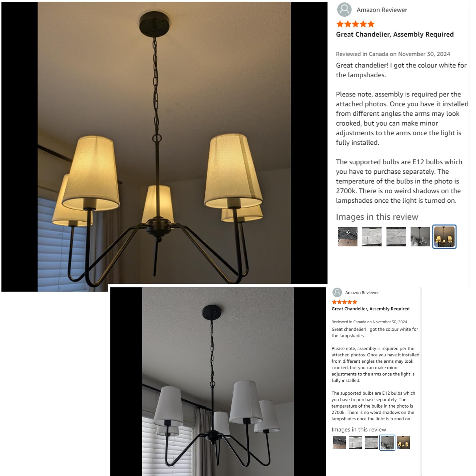 Jsdorsy Chandeliers For Dining Room  Modern Pendant Light Fixture Over Table With White Shade Classic Ceiling Hanging Lighting For Living Room Hallway Bedroom  5-Arm  30 Dia  Height Adjustable