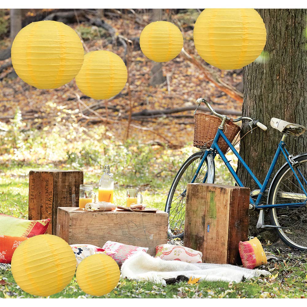 Beishida Yellow Round Paper Lanterns - 10 Pack Decorative Hanging Asian Style For Birthday, Halloween, Wedding, Fall Home Decor