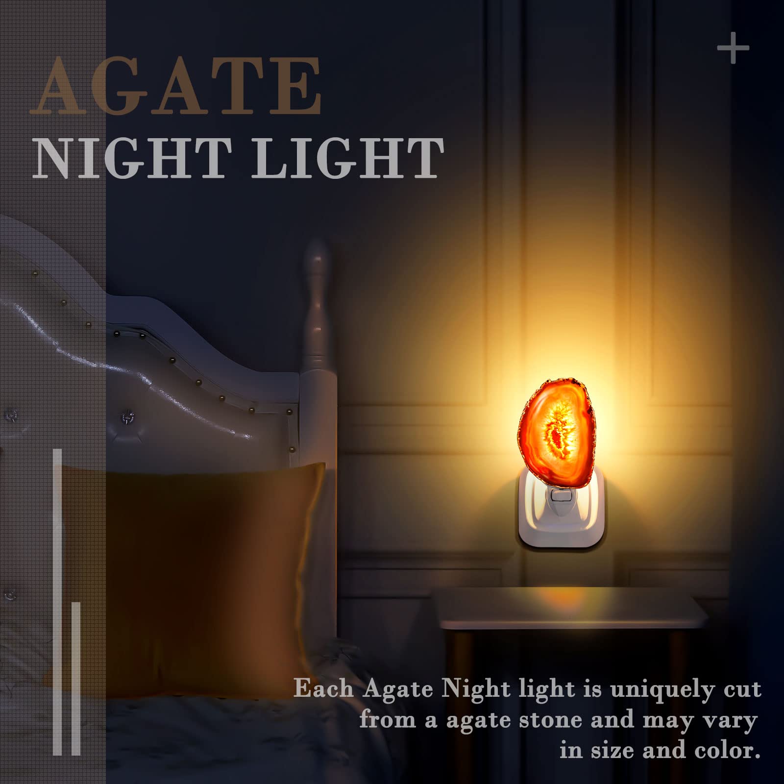 Hortsun Agate Night Light Crystal Slice Plug-in Wall Light for Home Decor, Red
