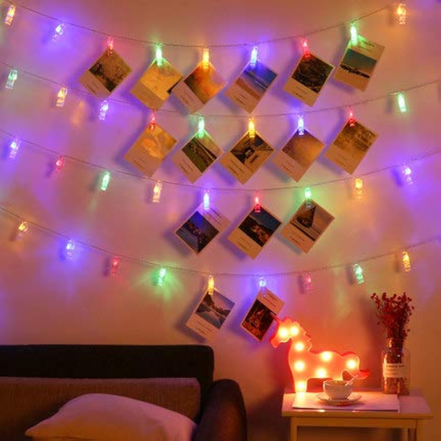 Magnoloran 80 LED Photo Clip String Lights, Battery Operated Fairy Lights, 33ft Multicolor, Model PC048-CO-FBA