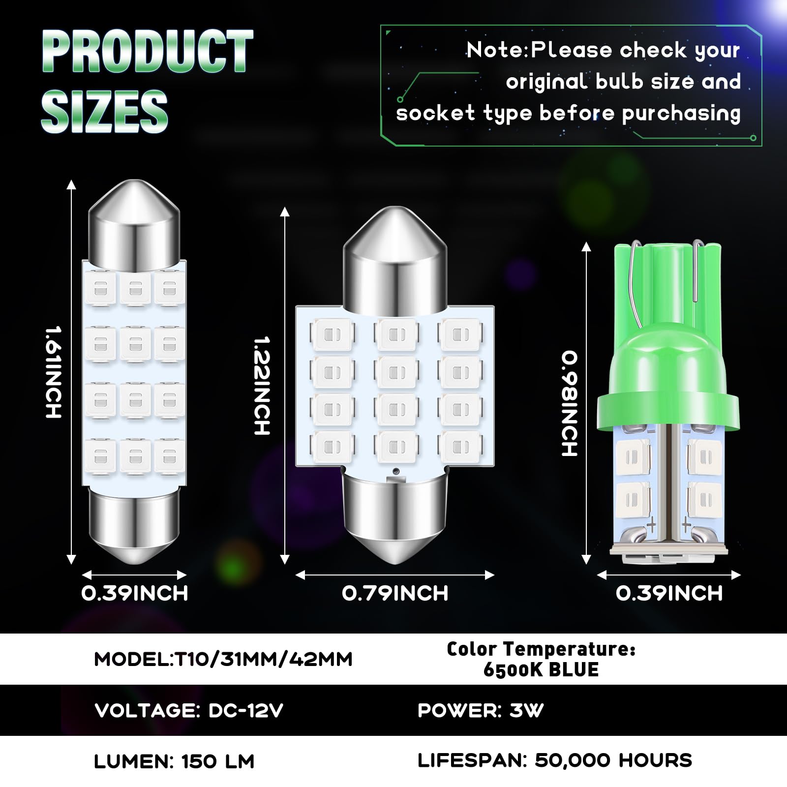 Tallew 24 Pieces Dome Light Led Car Bulb Kit Set T10 31 Mm 42 Mm Led Festoon Bulbs Interior Led Interior Replacement Bulbs For Car Map Door Courtesy(Green)