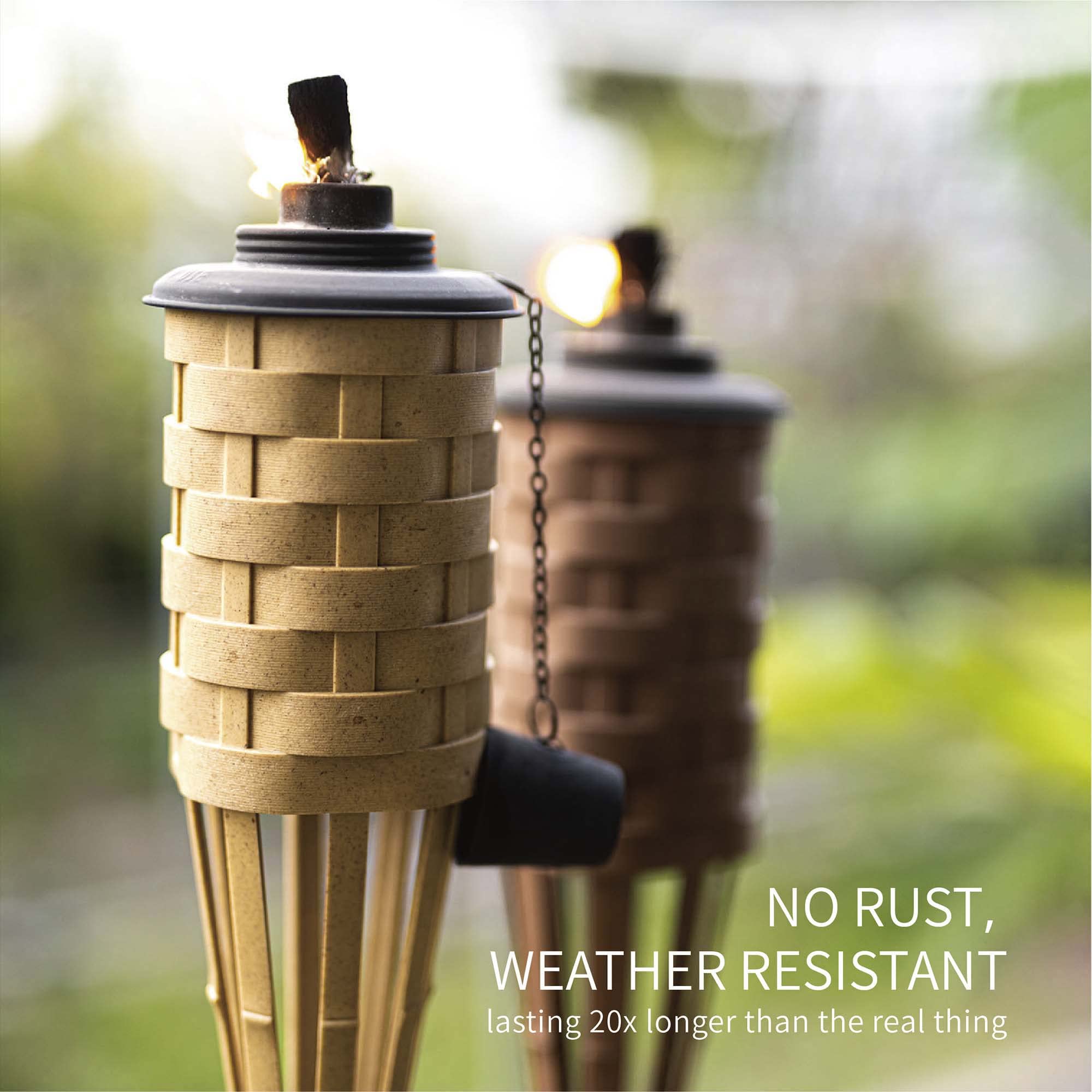 Onethatch Faux Bamboo Outdoor Torches (Sundried Color, 4Pack); Large Island Citronella Torch For Garden Lighting, Luau Party, An