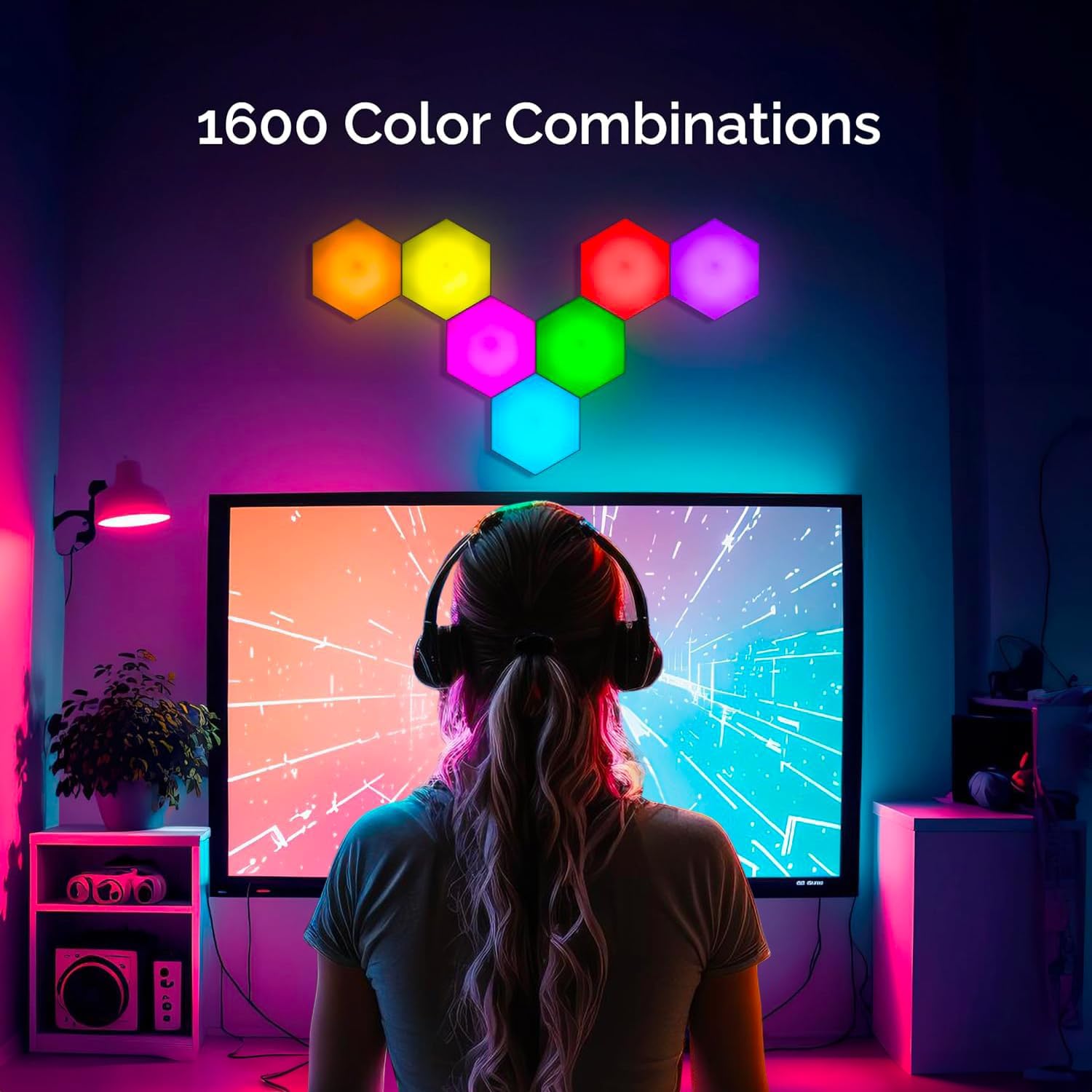 Emberela HEXlights 7-Pack RGB Hexagon LED Wall Panels - Touch & Remote Control, Plastic, Game Room Decor, Model ESEMHL-7