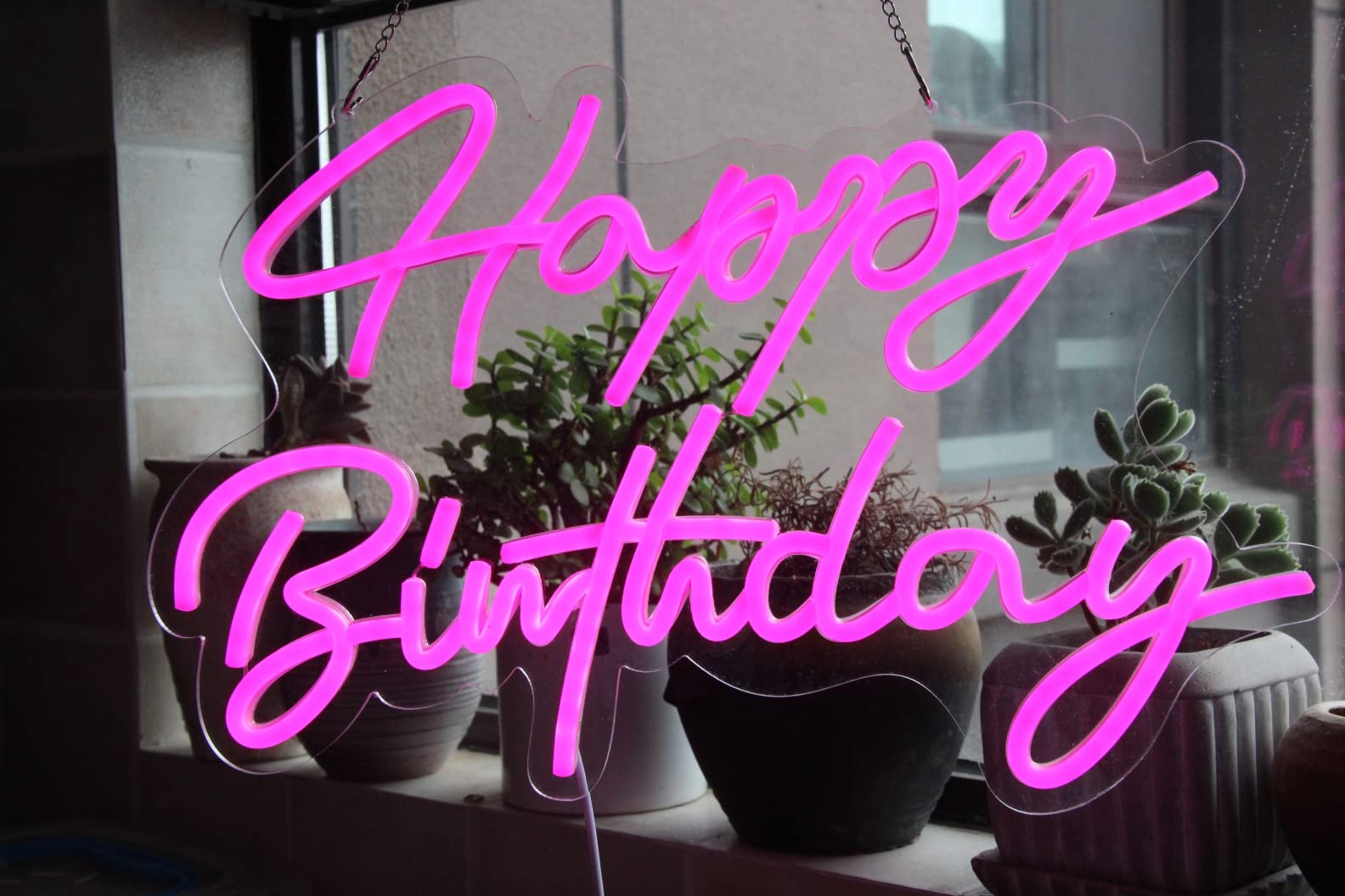 Ulalaza LED Neon Sign Night Light - Happy Birthday Apink, Acrylic, 16.5inx9.1in, USB Chain Light for Home, Party, Wedding Decor