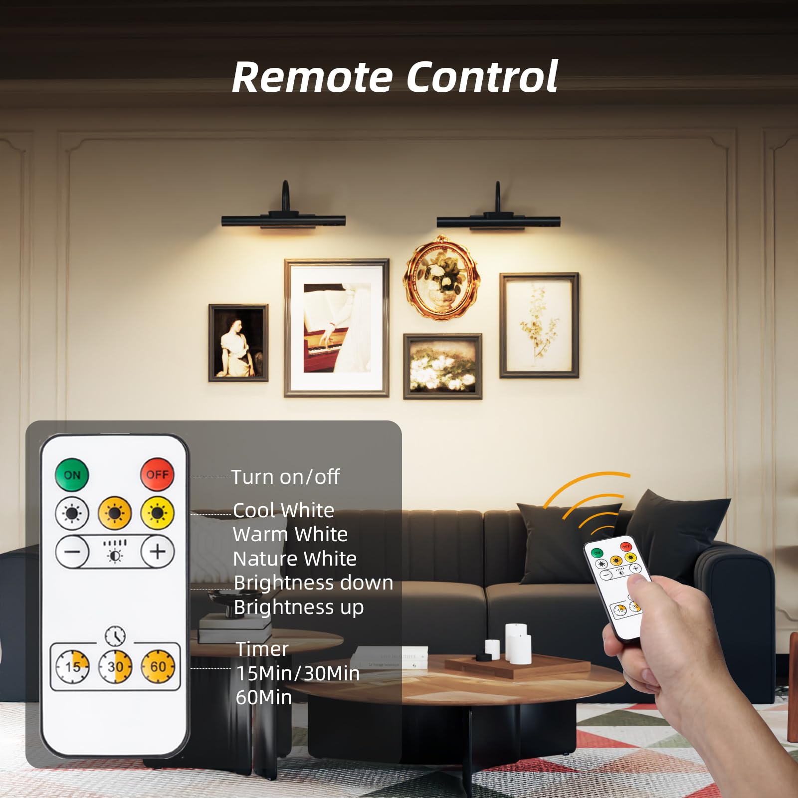 EAYOYAE 13.8inch Battery Operated Wireless Picture Light,Remote Control Painting Display Lights, Rechargeable Wall Lights with T