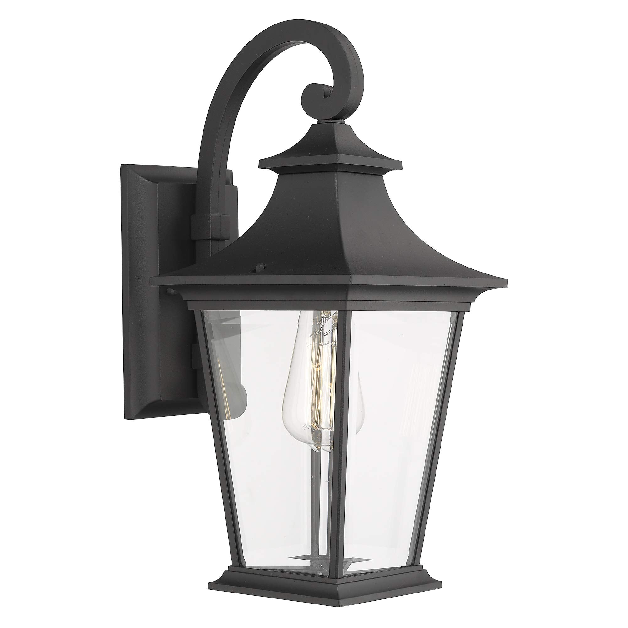 Emliviar Outdoor Wall Lantern, 1-Light Black Exterior Light With Clear Glass, 18&quot; Height