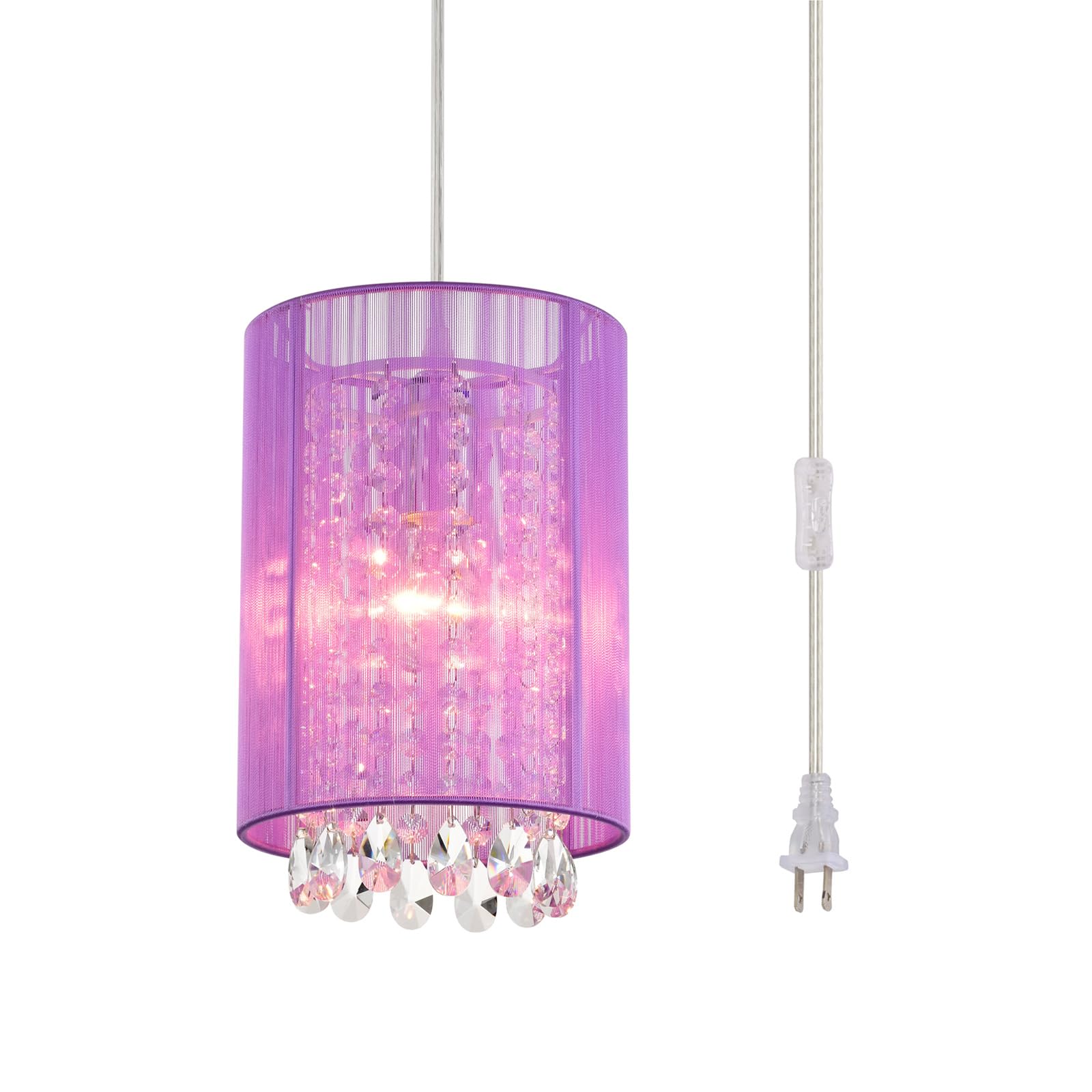 LaLuLa Hanging Lamp, 1-Light Pendant Light, Purple Cotton, 7in, Model P17168PU-P
