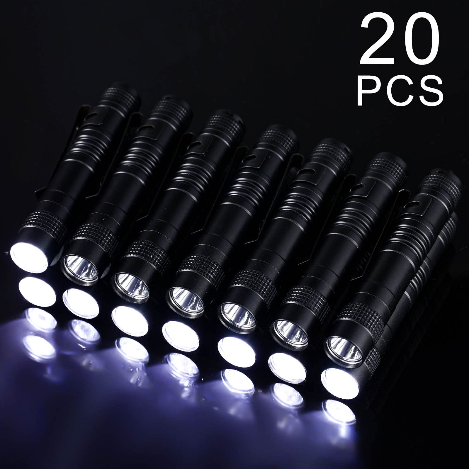 Hortsun Mini Pen Light Flashlights - 20 Pcs Led Pocket Torches, 3.54" Black, Clip Included
