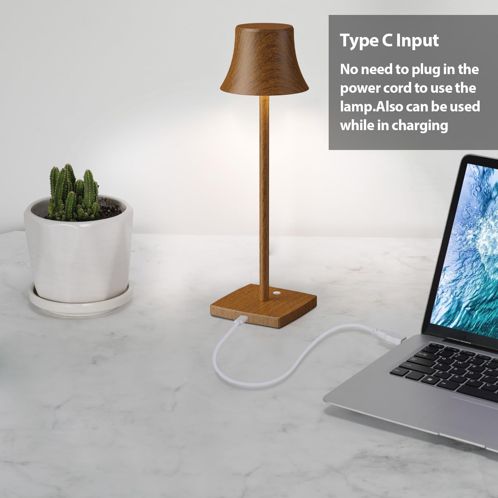 Shangcai Led Desk Lamp Cordless Table Light, Rechargeable Battery Powered 3 Levels Brightness Dimmable For Portable Outdoor Hote