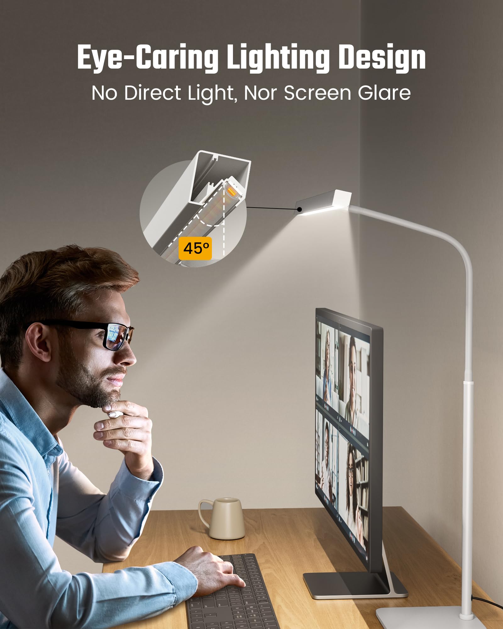 SUPERDANNY LED Desk Lamp, 12W Touch Control, 3 Colors Dimmable, Gooseneck, Aluminum, Stable Base, White, Model SDDL019010405B