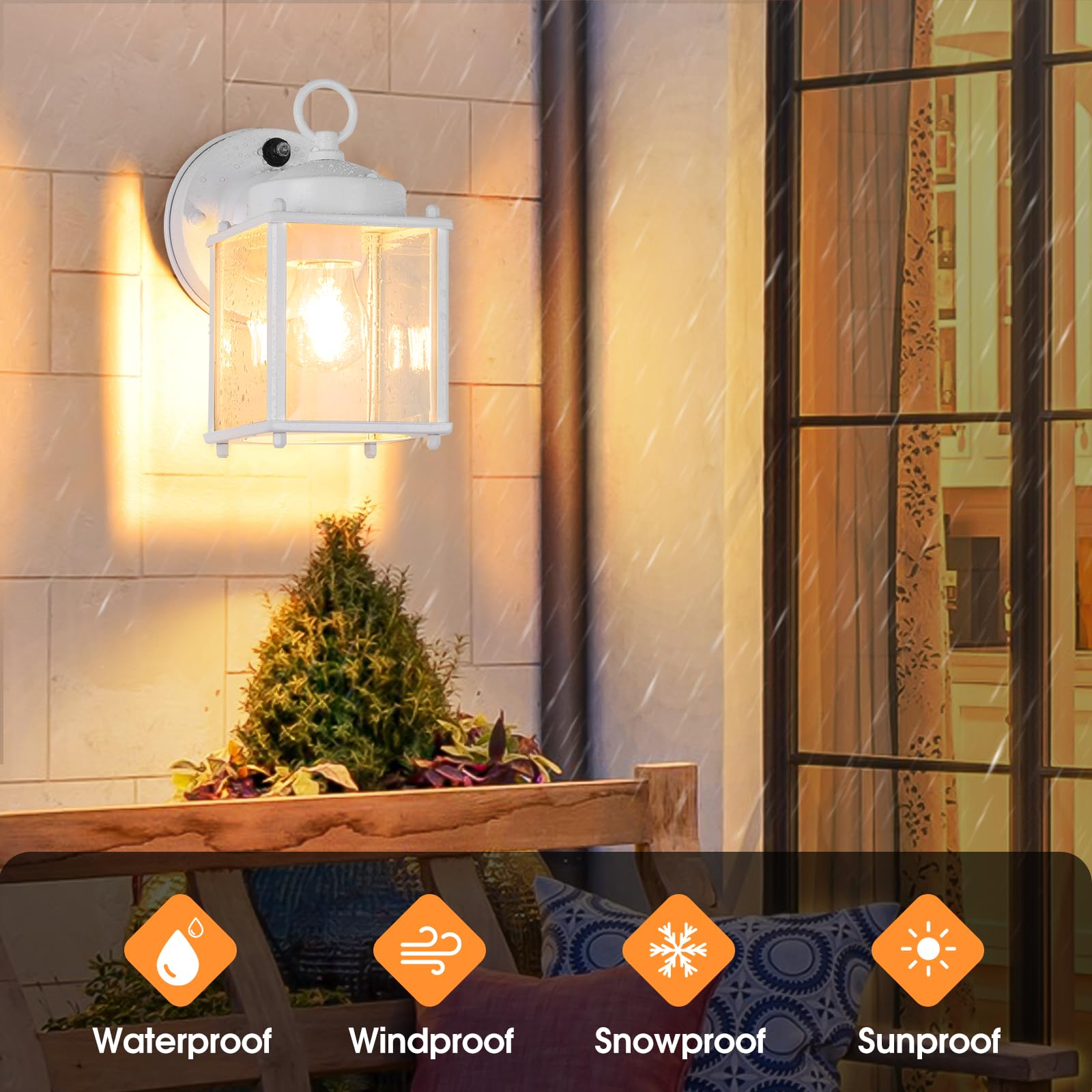 Matameye Dusk To Dawn Sensor Outdoor Wall Sconce, Exterior Waterproof Porch Wall Mount Lanterns, White Front Door Lights With Be