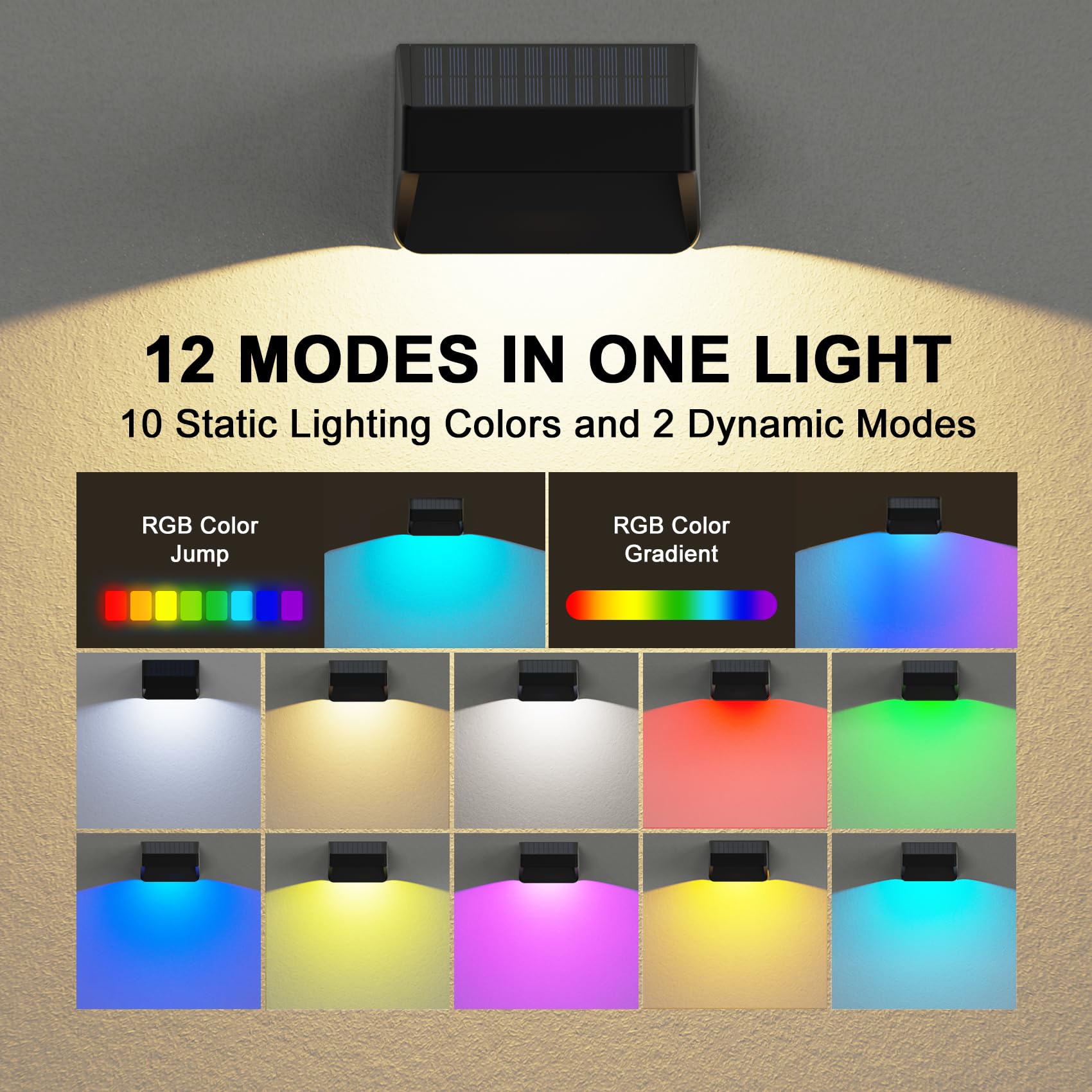 ZCXLIGHT Solar Fence Lights, Waterproof LED, RGB Color Changing, 12 Pack, Black, Model ZCXLIGHT001