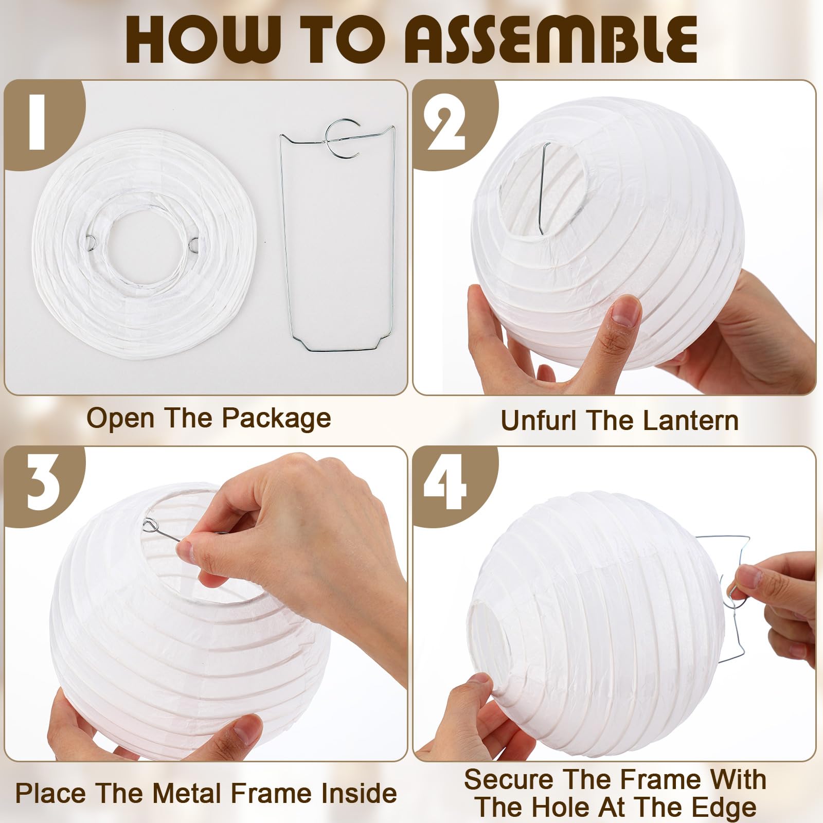 Treela 48 Pcs Paper Lanterns Party Decorations Chinese Round Paper Lanterns 4/6/8/10 Inch Asian Hanging Lanterns Lamps Decorative For Birthday Party Supplies(White)