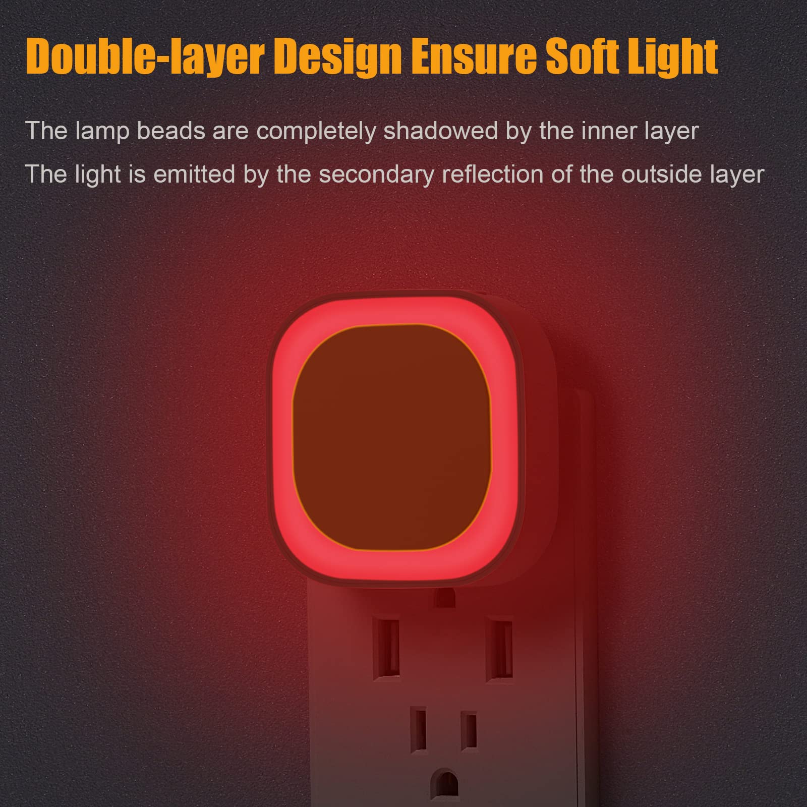 Yunlex 4 Pack Plug In Dimmable Red Night Light, Auto Dusk To Dawn Sensor,Soft Glow, Diffused Light, Led Night Light For Kids, Ad