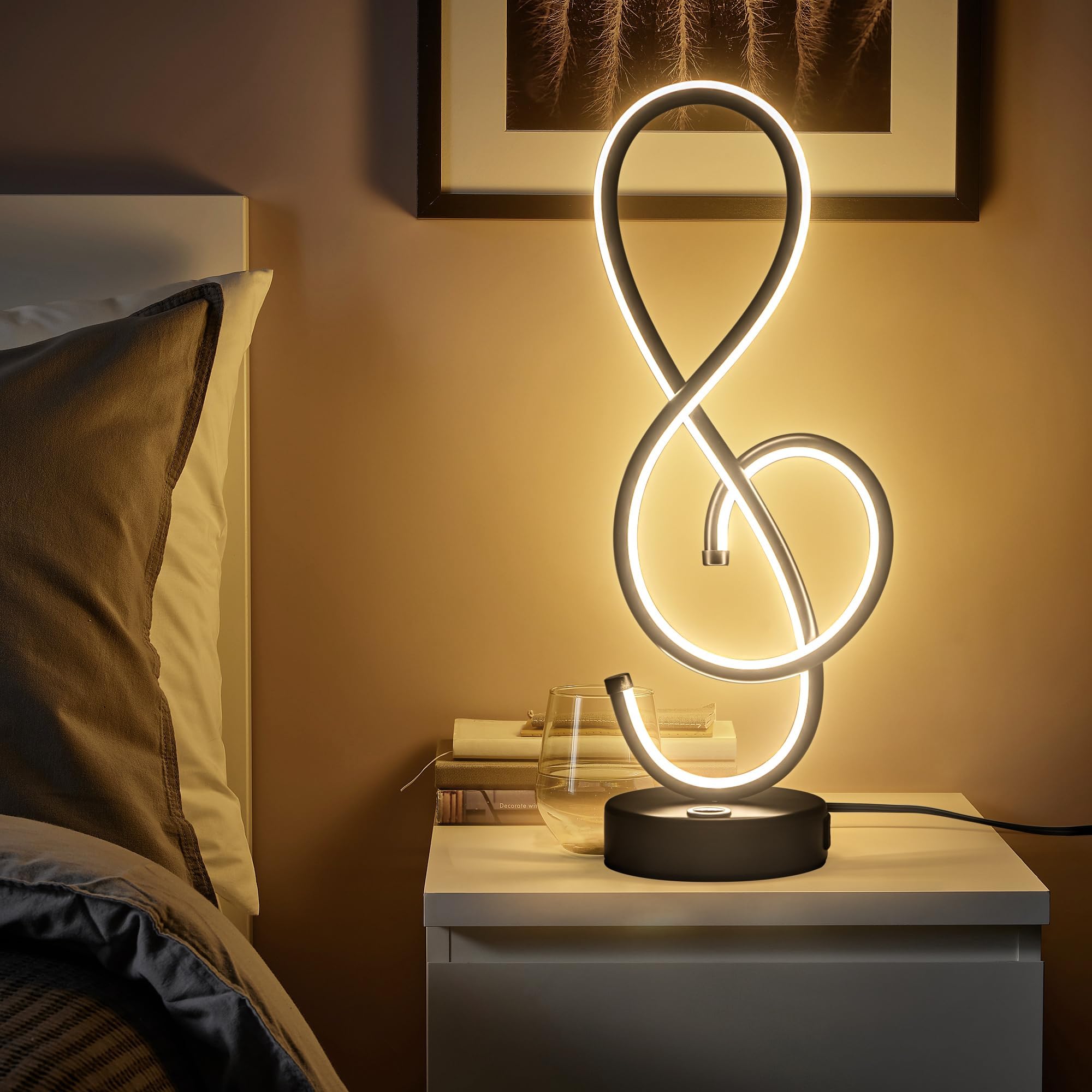 Adebime Modern Table Lamp, Led Bedside Lamp With Usb Port, Touch Stepless Dimmable Nightstand Light, Unique Musical Note Design,