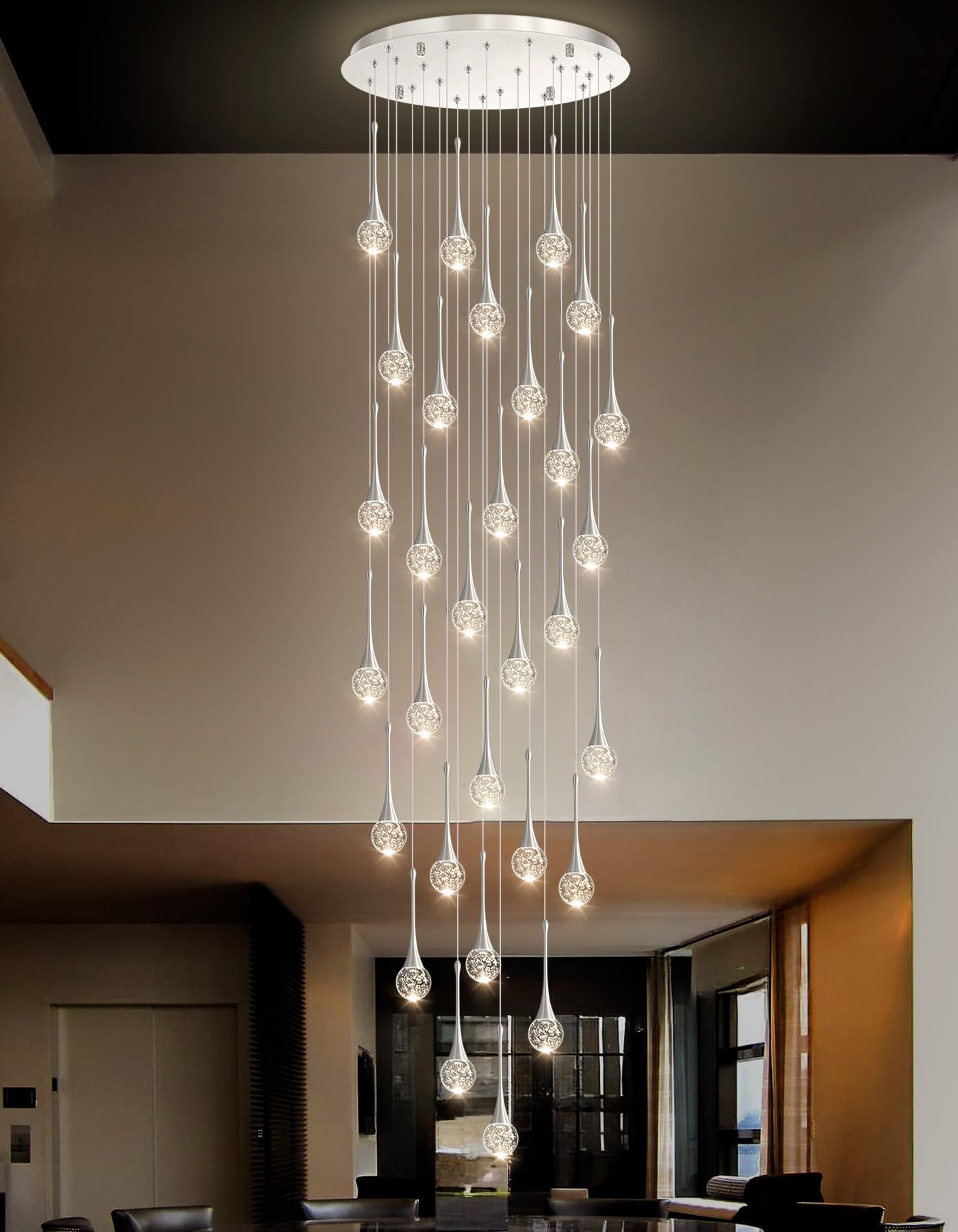 30 Light Modern Glam Crystal Chandelier For High Ceiling Led Dimmable Ceiling Pendant Light Staircase Foyer Enterway Living Room Chandelier Lighting Antique Silver