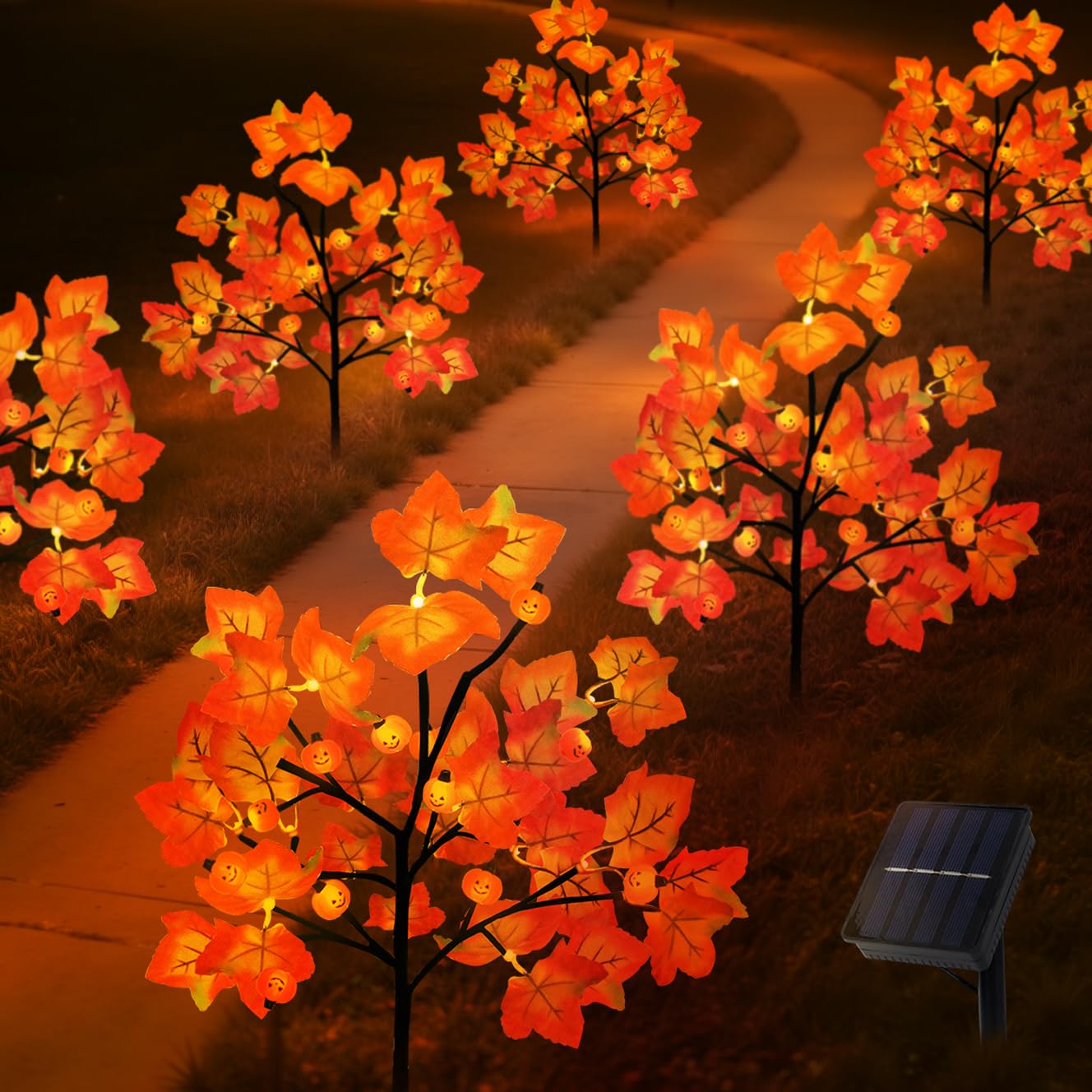 4 Packs Solar Fall Thanksgiving Decorations Outdoor  80Led Maple Leaf Pumpkin Fall Lights For Outdoor Fall Decorations  Waterproof Thanksgiving Lights For Yard  Pathway Harvest Decor