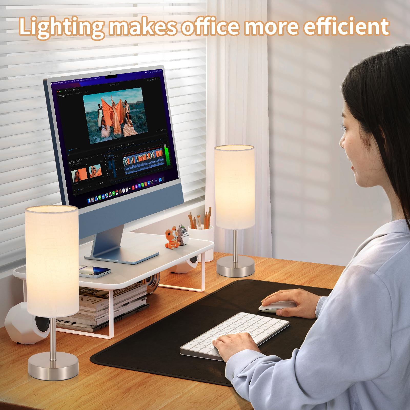 Rislg 2 Pack Small Table Lamp For Bedroom, Bedside Lamp For Nightstand, Minimalist Modern Desk Lamp With Linen Fabric Shade For