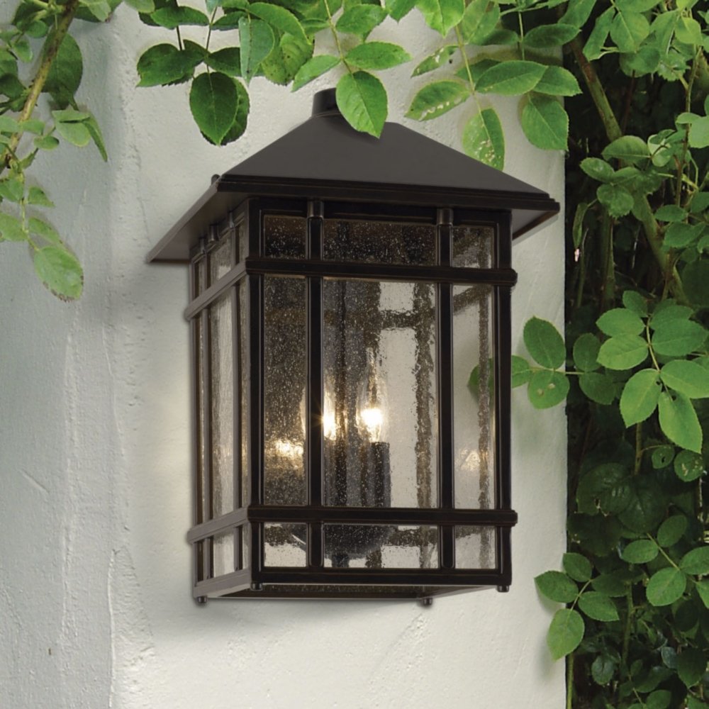 kathy ireland J du J Sierra Craftsman Outdoor Wall Light 15in Brown Glass