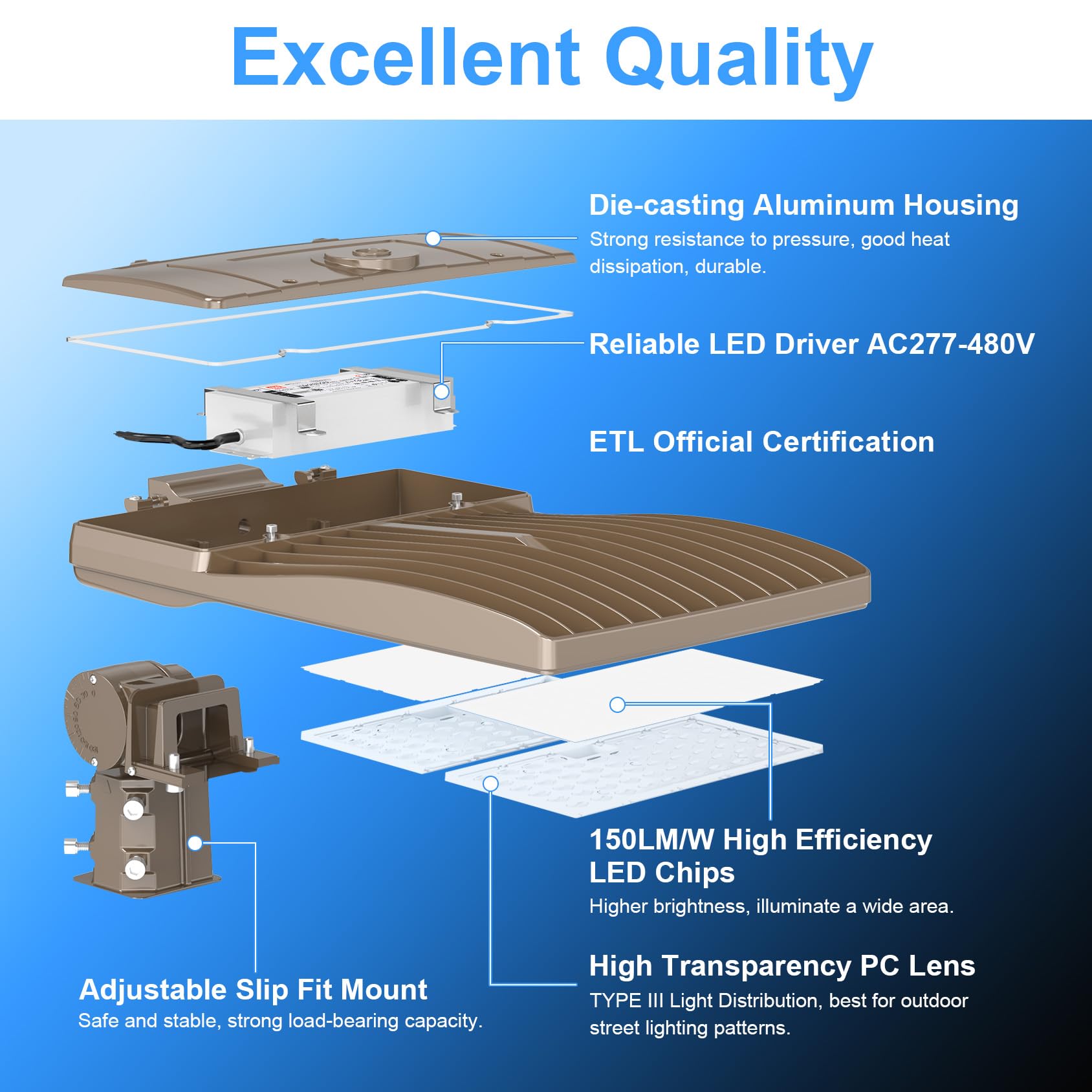 Yellore 400W Led Parking Lot Light With Photocell 60000Lm Etl Listed Led Shoebox Pole Lights 5000K Ip65 Waterproof 277-480Vac In